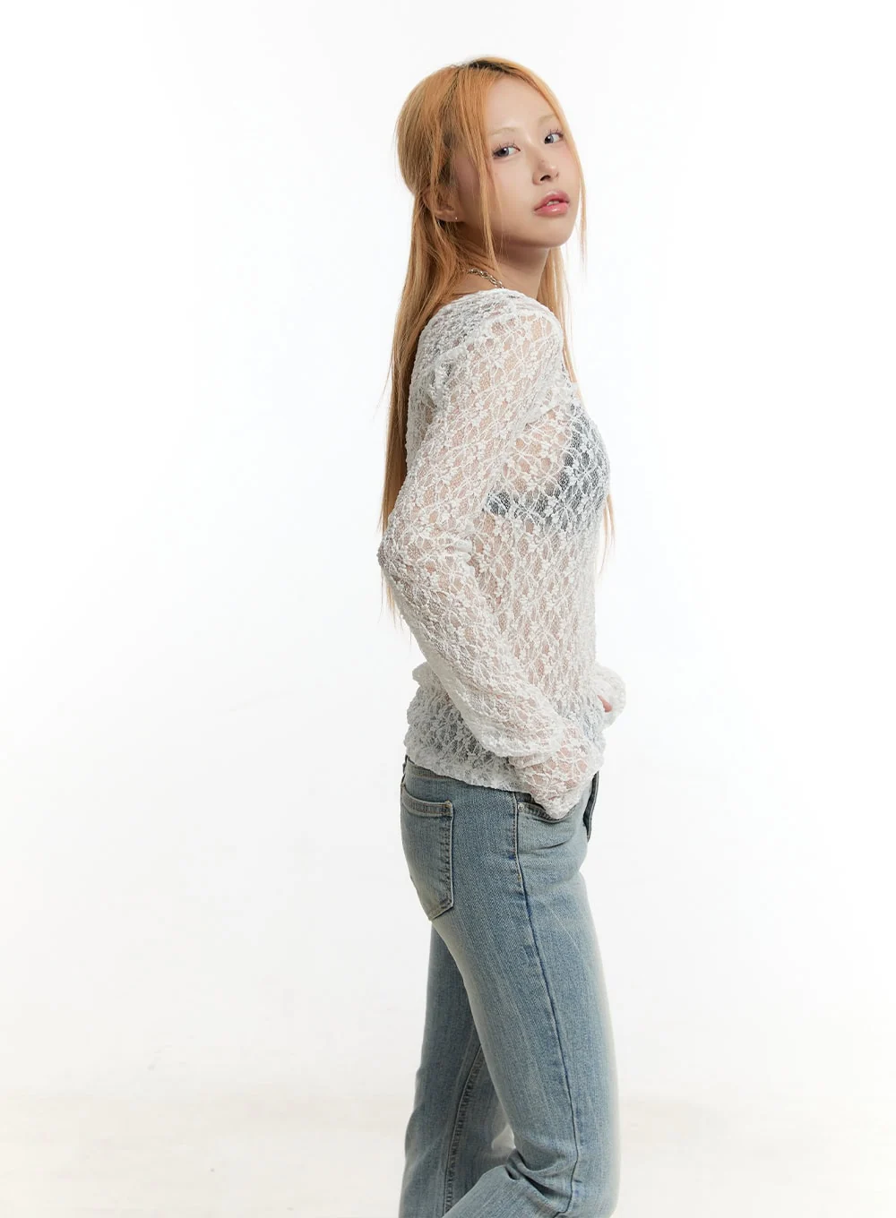 Sheer Lace Long Sleeve Top CY506 - Image 4