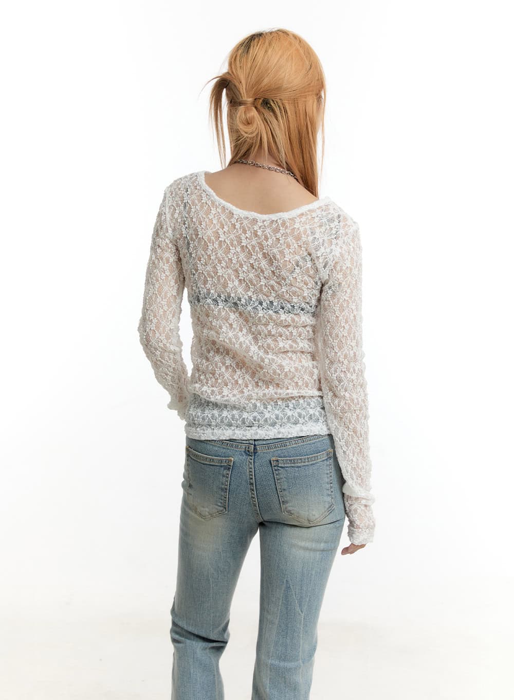 Sheer Lace Long Sleeve Top CY506 - Image 6