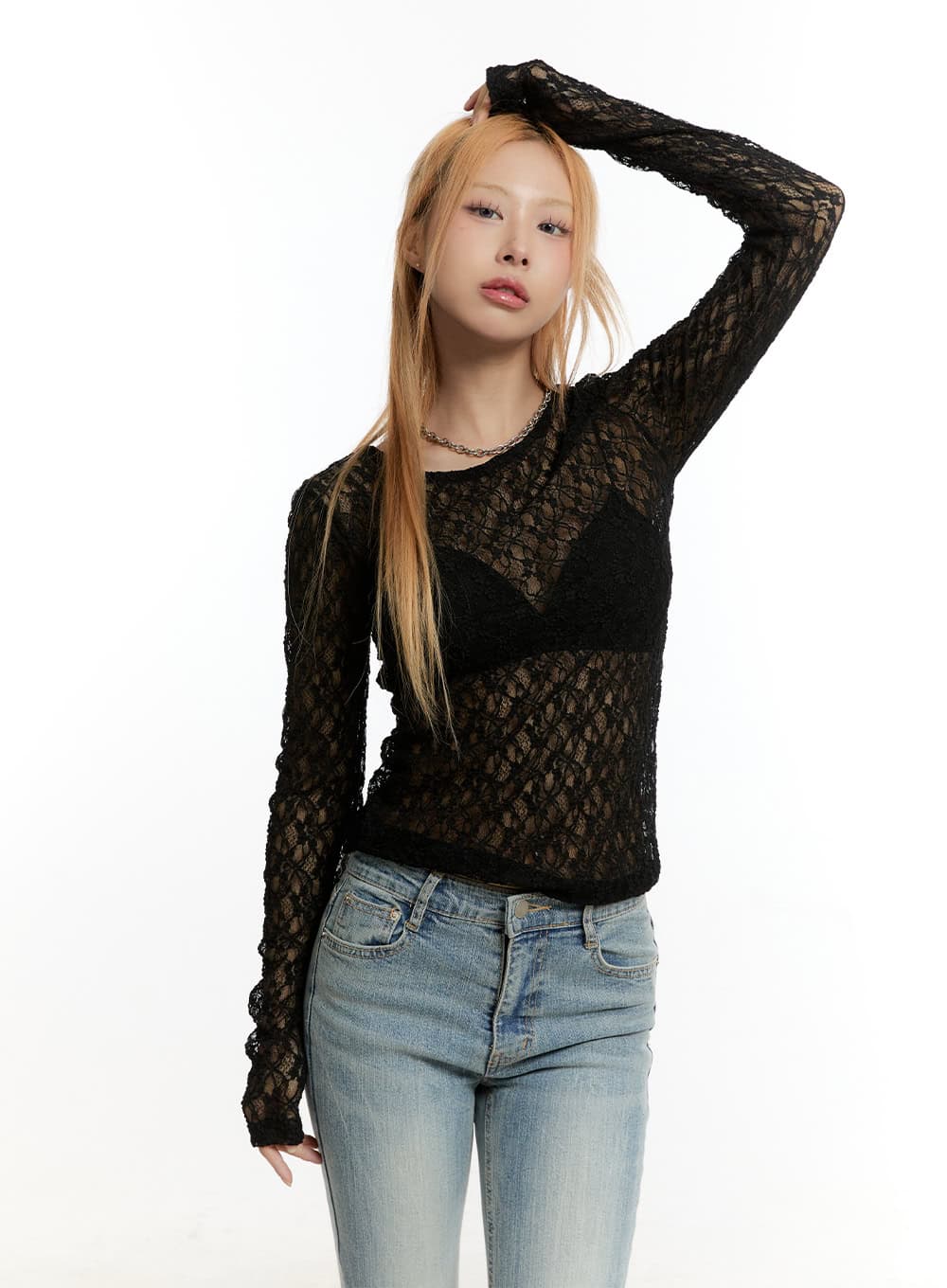 Sheer Lace Long Sleeve Top CY506 - Image 8