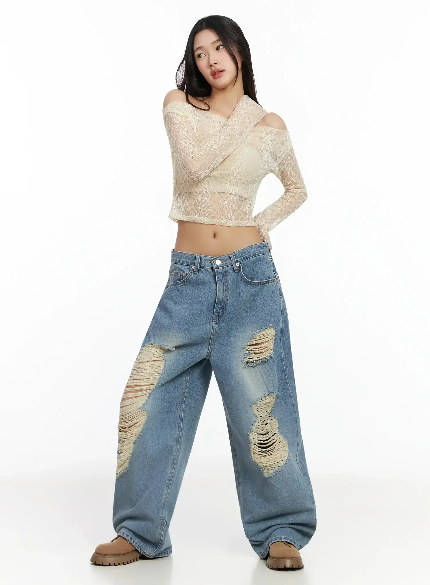Sheer Lace Off-Shoulder Top IA508 - Image 5