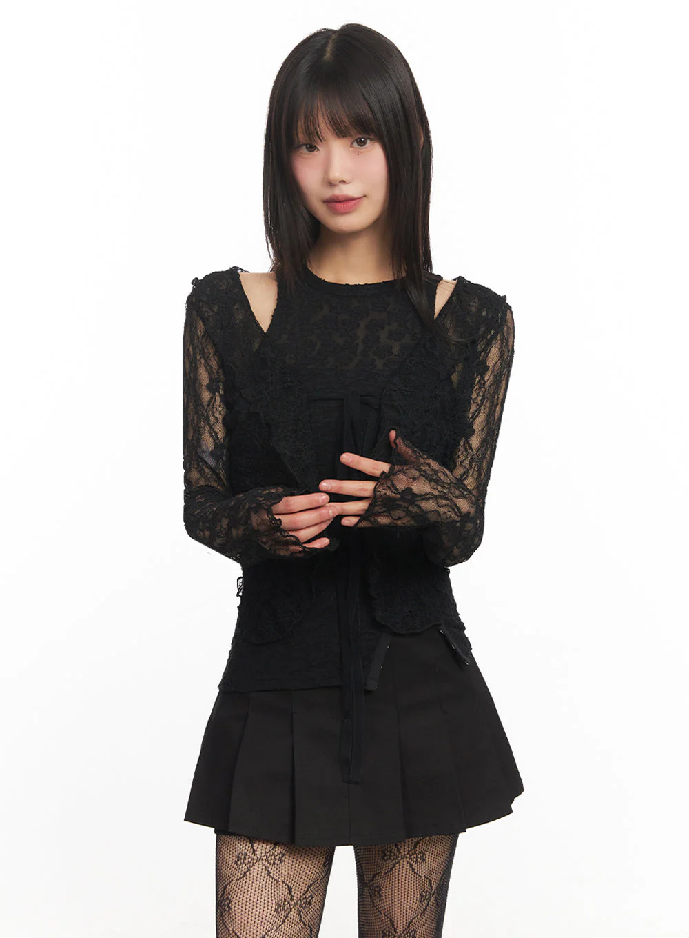 Sheer Lace Strap Cardigan IY502 - Image 8