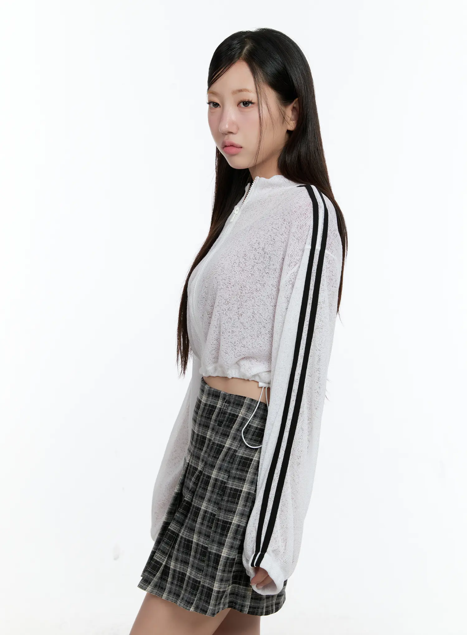 Sheer Linen Zip-Up Crop Jacket CS518 - Image 6