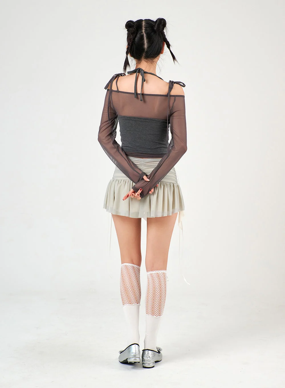 Sheer Long Sleeve Top & Halter Tank Top Set IJ402 - Image 5
