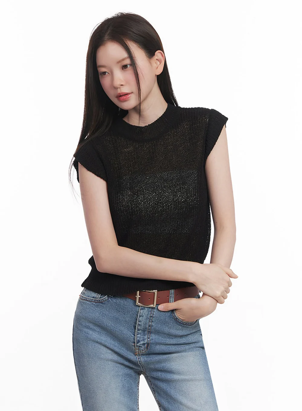 Sheer Mock-Neck Knit Top IY508 - Image 2