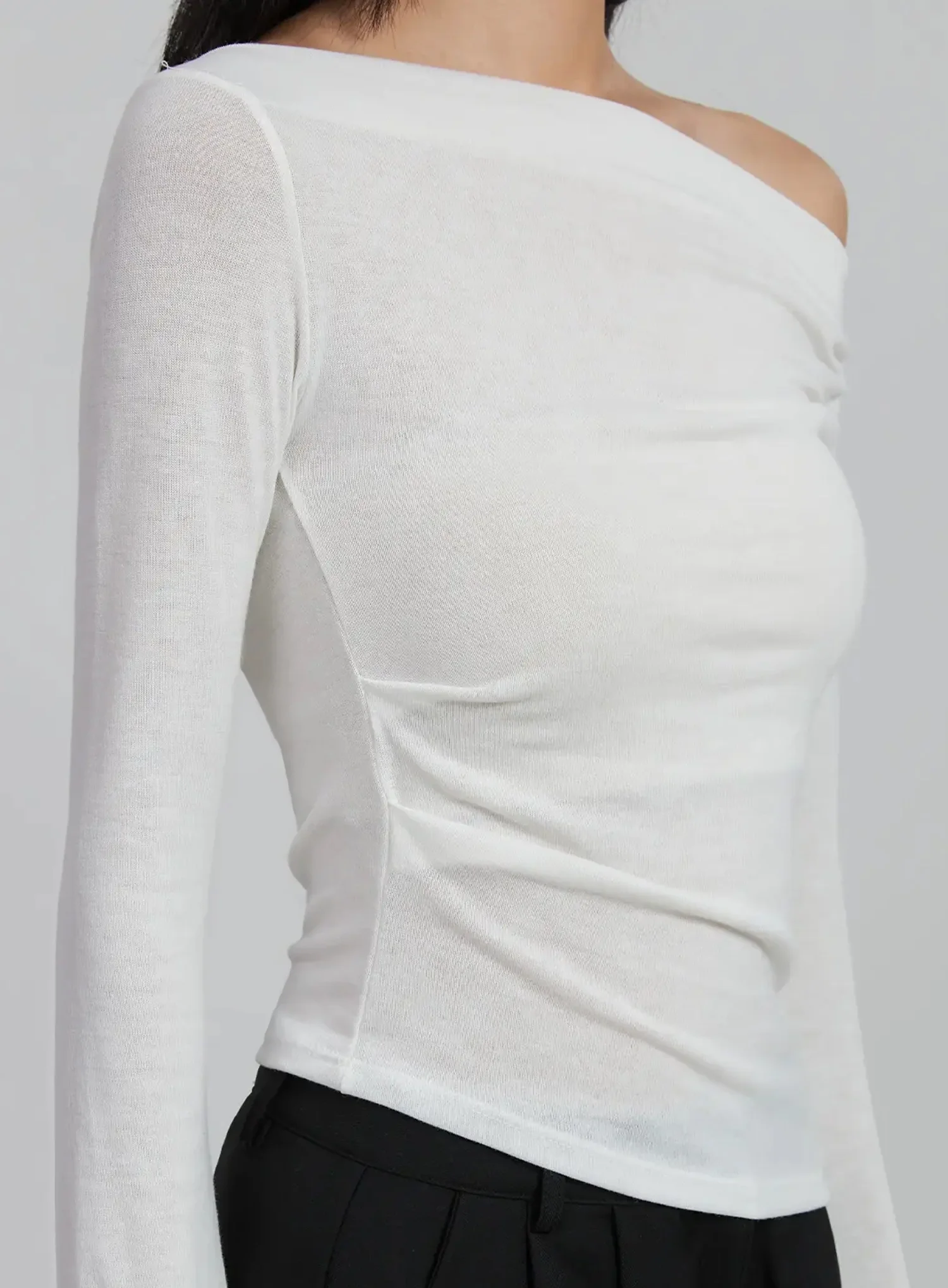 Sheer Off-Shoulder Long Sleeve Top ID516 - Image 3