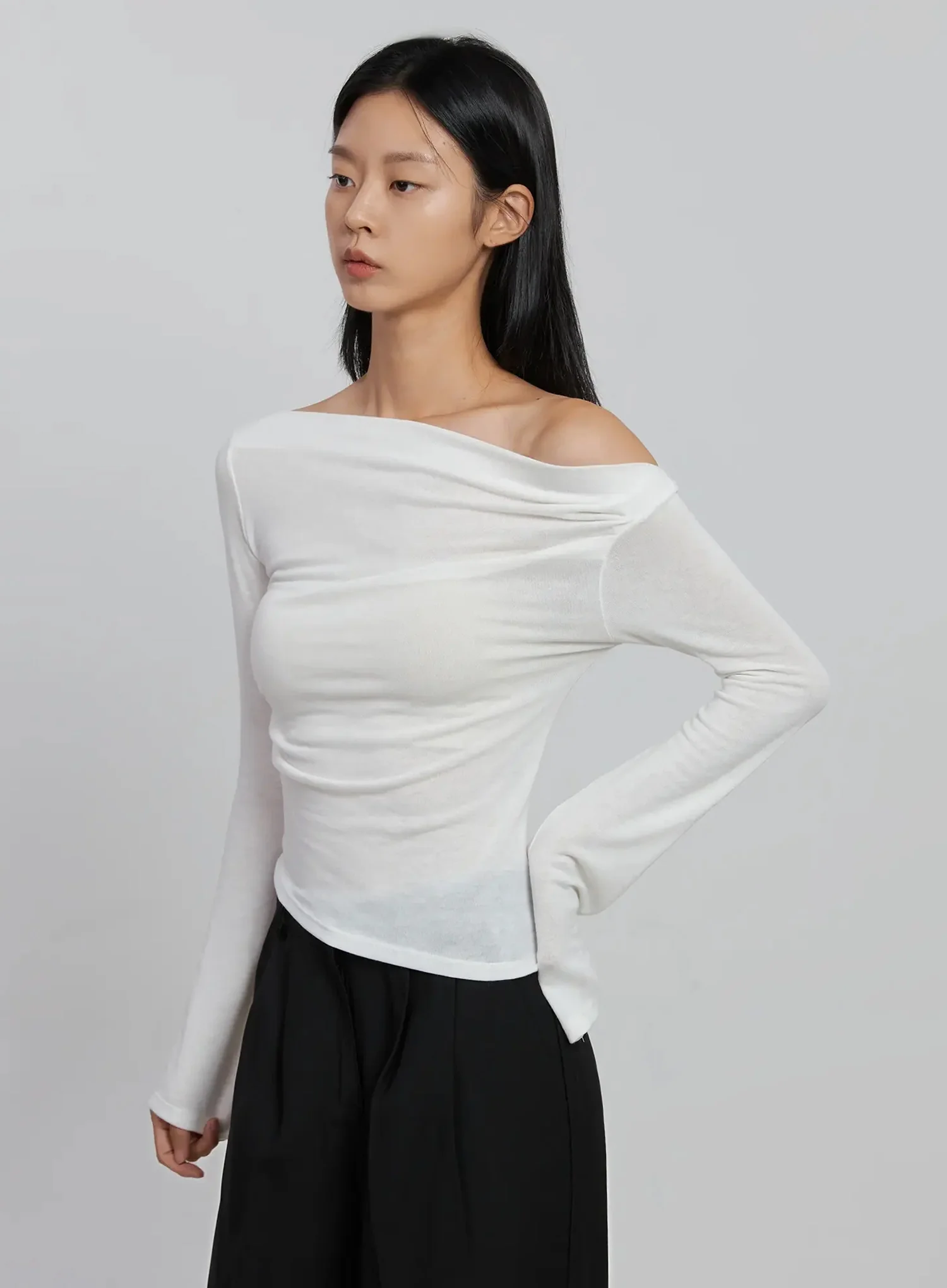 Sheer Off-Shoulder Long Sleeve Top ID516 - Image 5