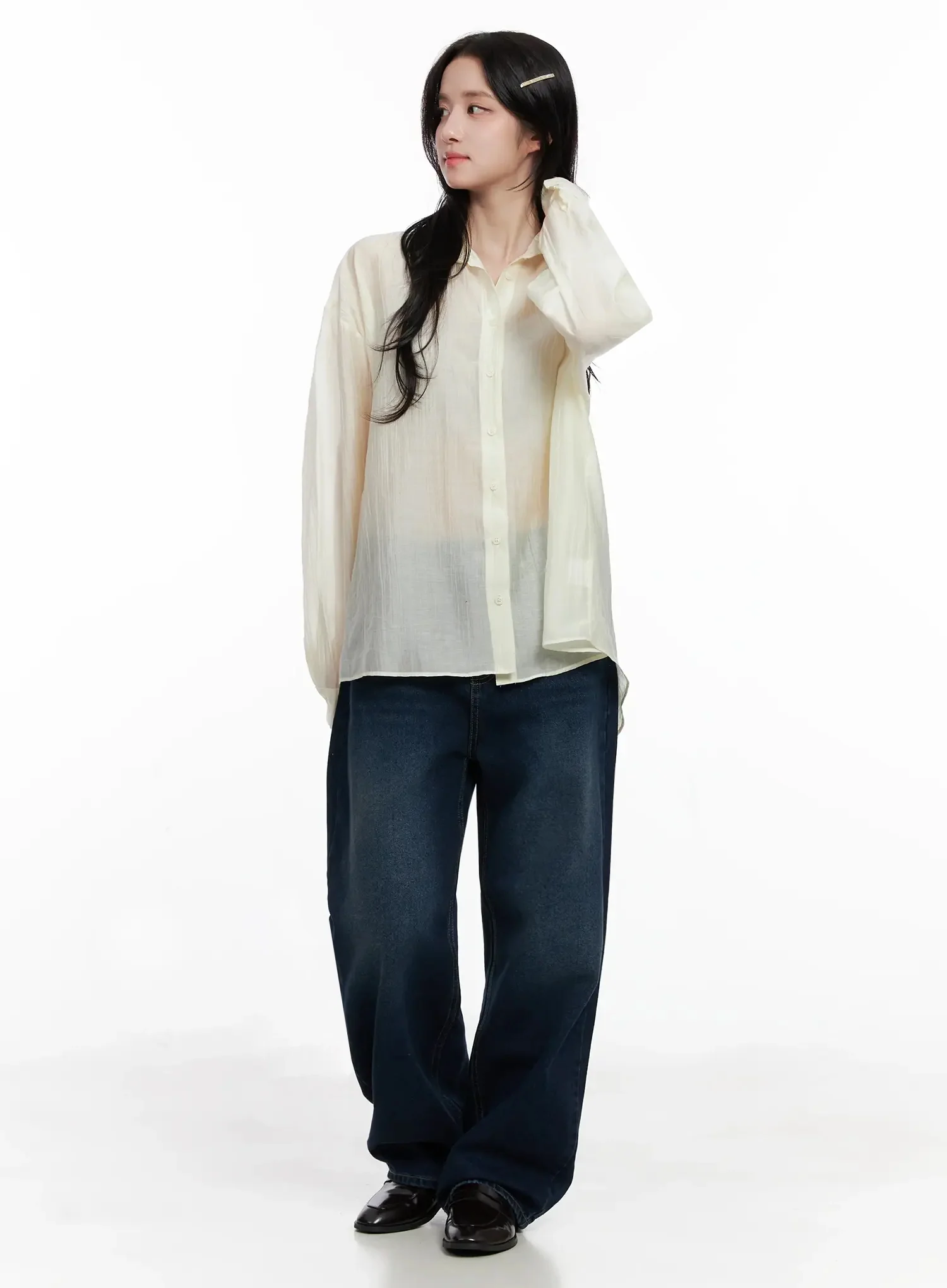 Sheer Oversized Long Sleeve Shirt IO516 - Image 14