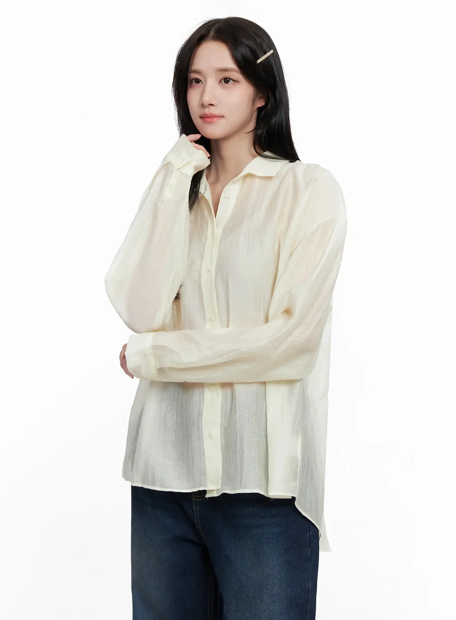 Sheer Oversized Long Sleeve Shirt IO516 - Image 2