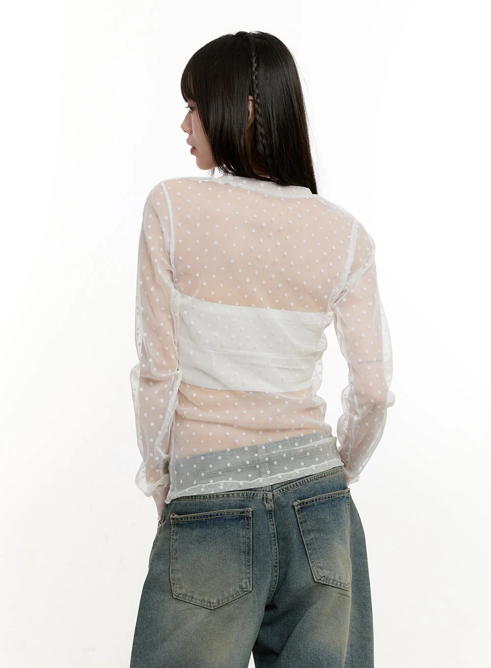 Sheer Polka-Dot Long-Sleeve Top CM513 - Image 4