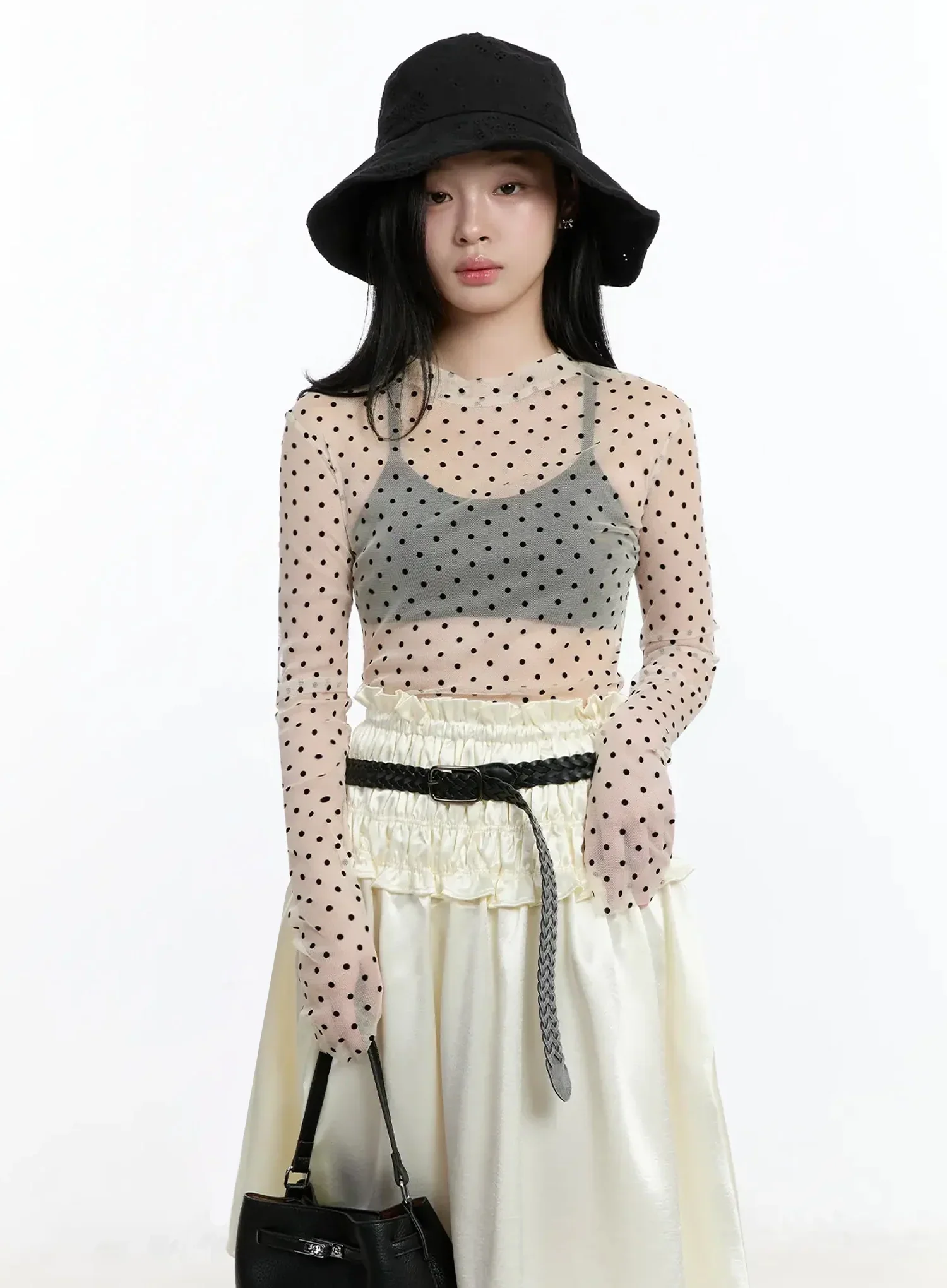 Sheer Polka Dot Long Sleeve Top IM519