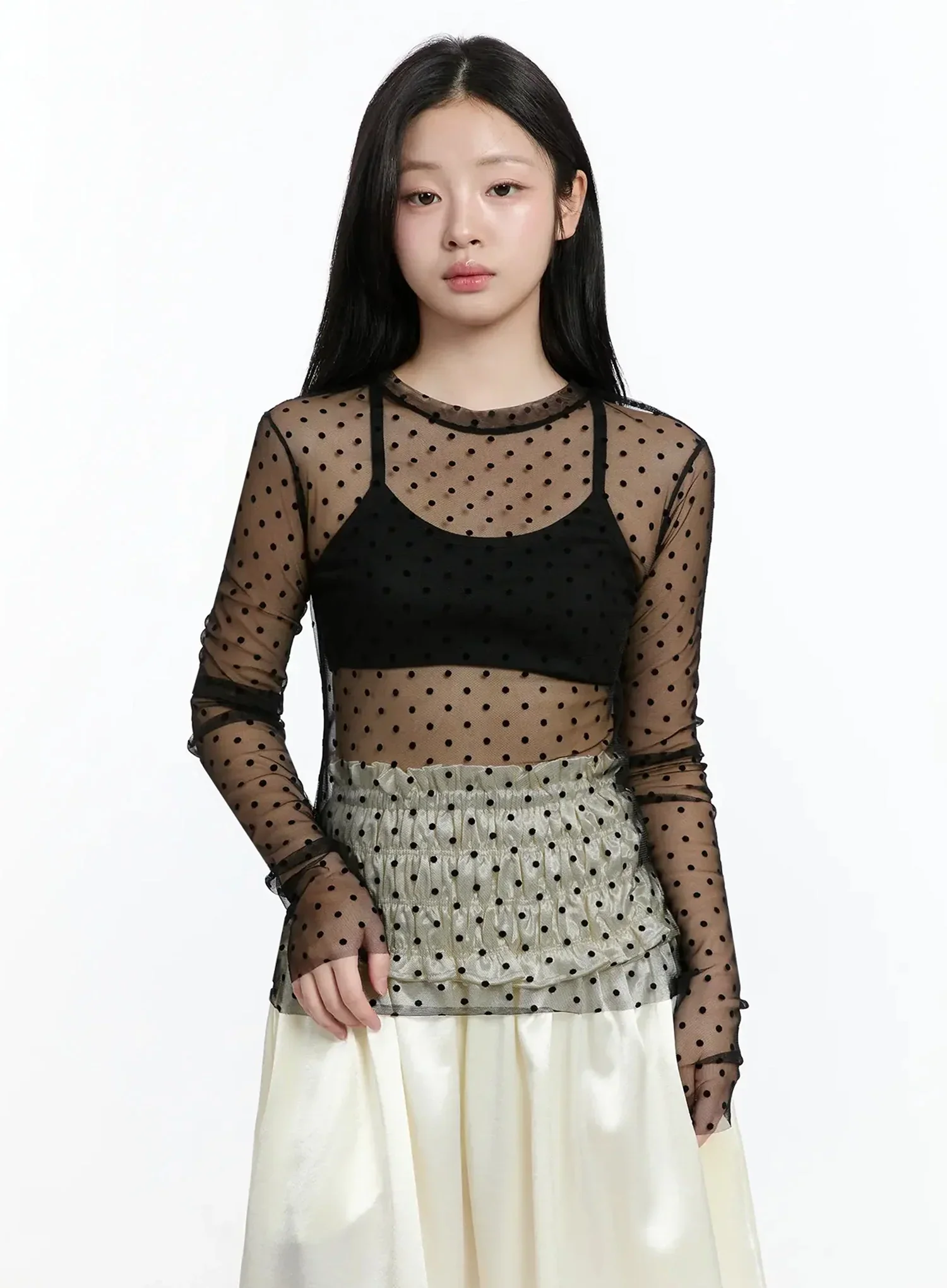 Sheer Polka Dot Long Sleeve Top IM519 - Image 14