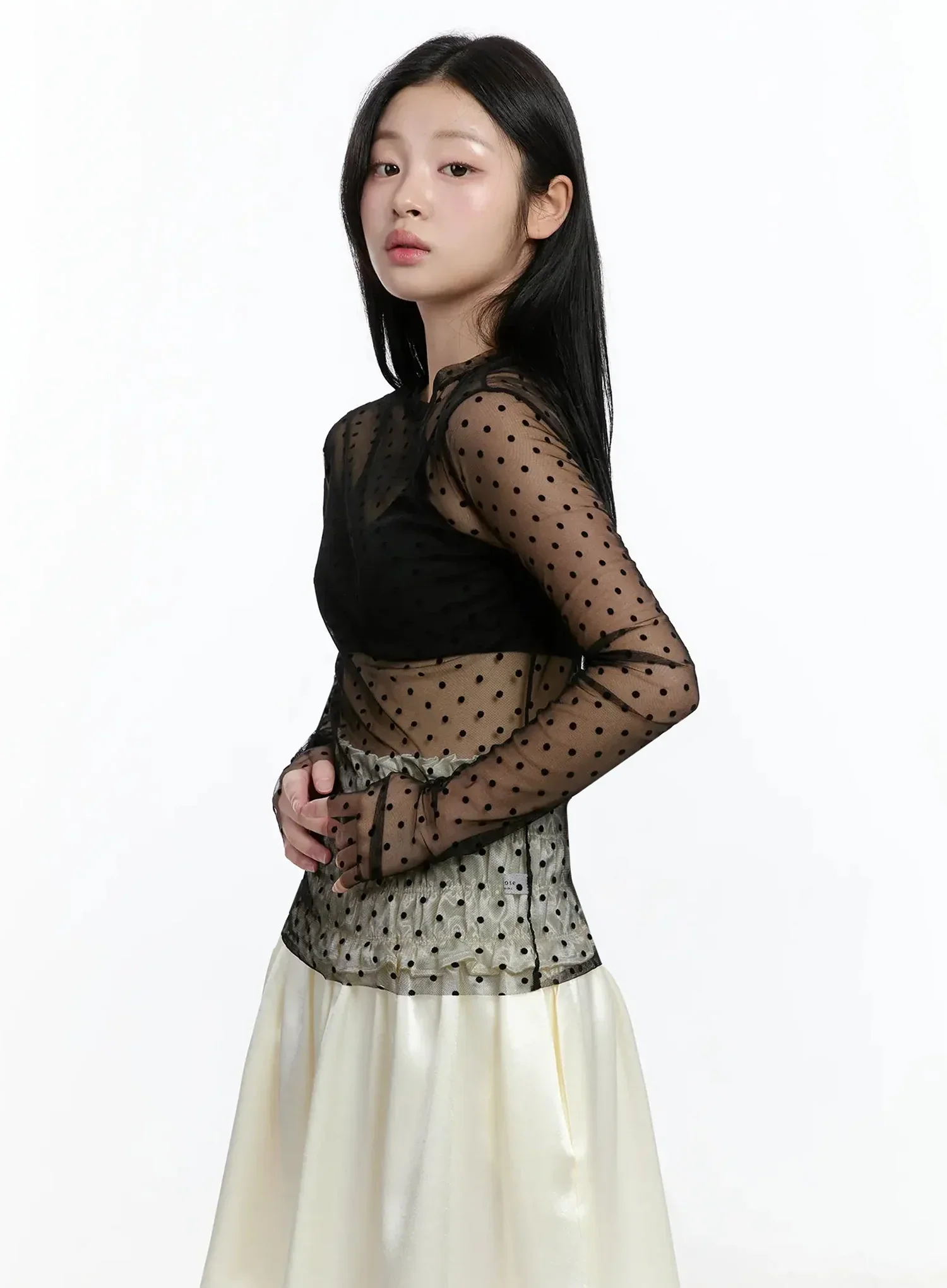 Sheer Polka Dot Long Sleeve Top IM519 - Image 2