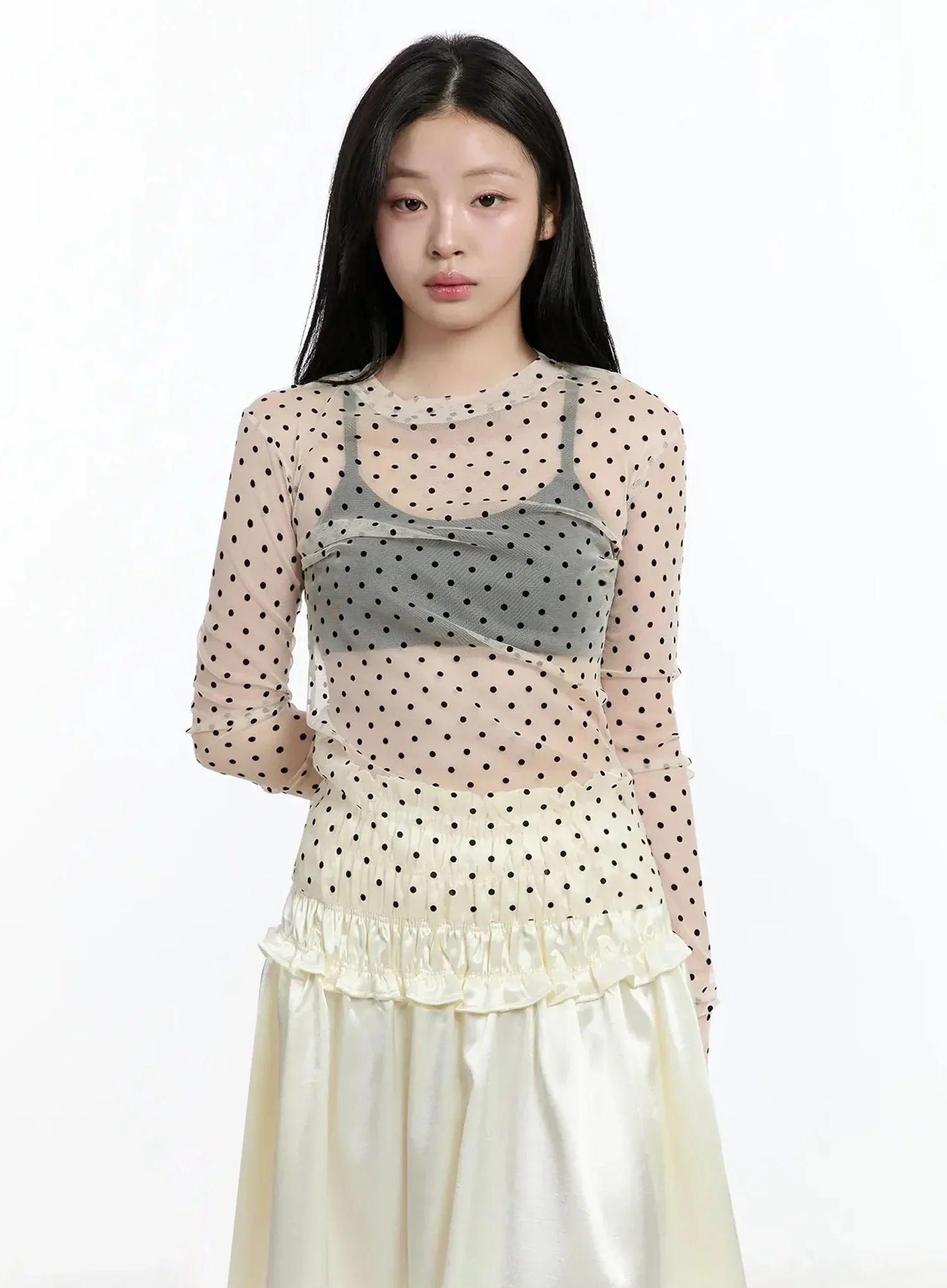 Sheer Polka Dot Long Sleeve Top IM519 - Image 3