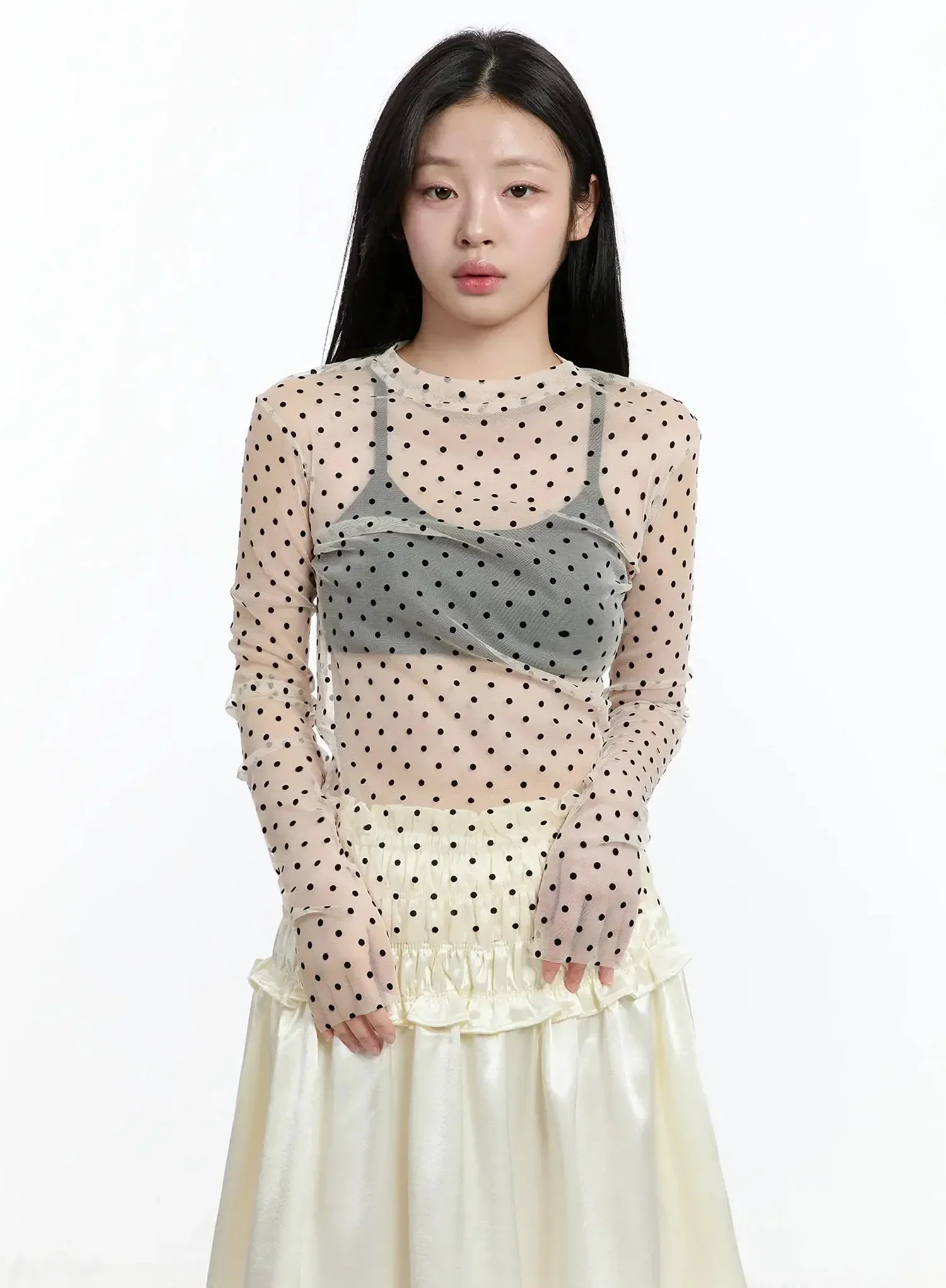 Sheer Polka Dot Long Sleeve Top IM519 - Image 7