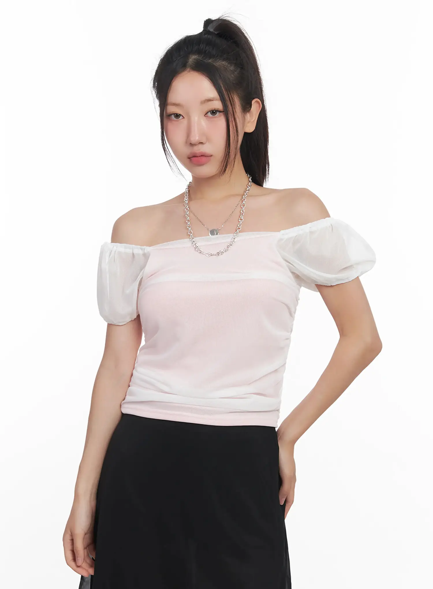Sheer Puff-Sleeve Crop Top IU509 - Image 15