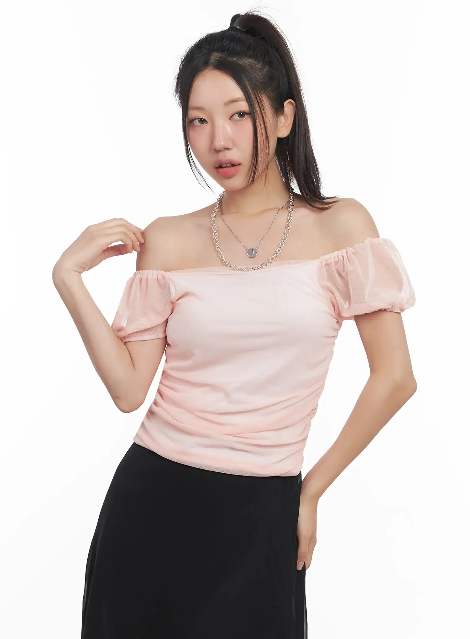 Sheer Puff-Sleeve Crop Top IU509 - Image 2