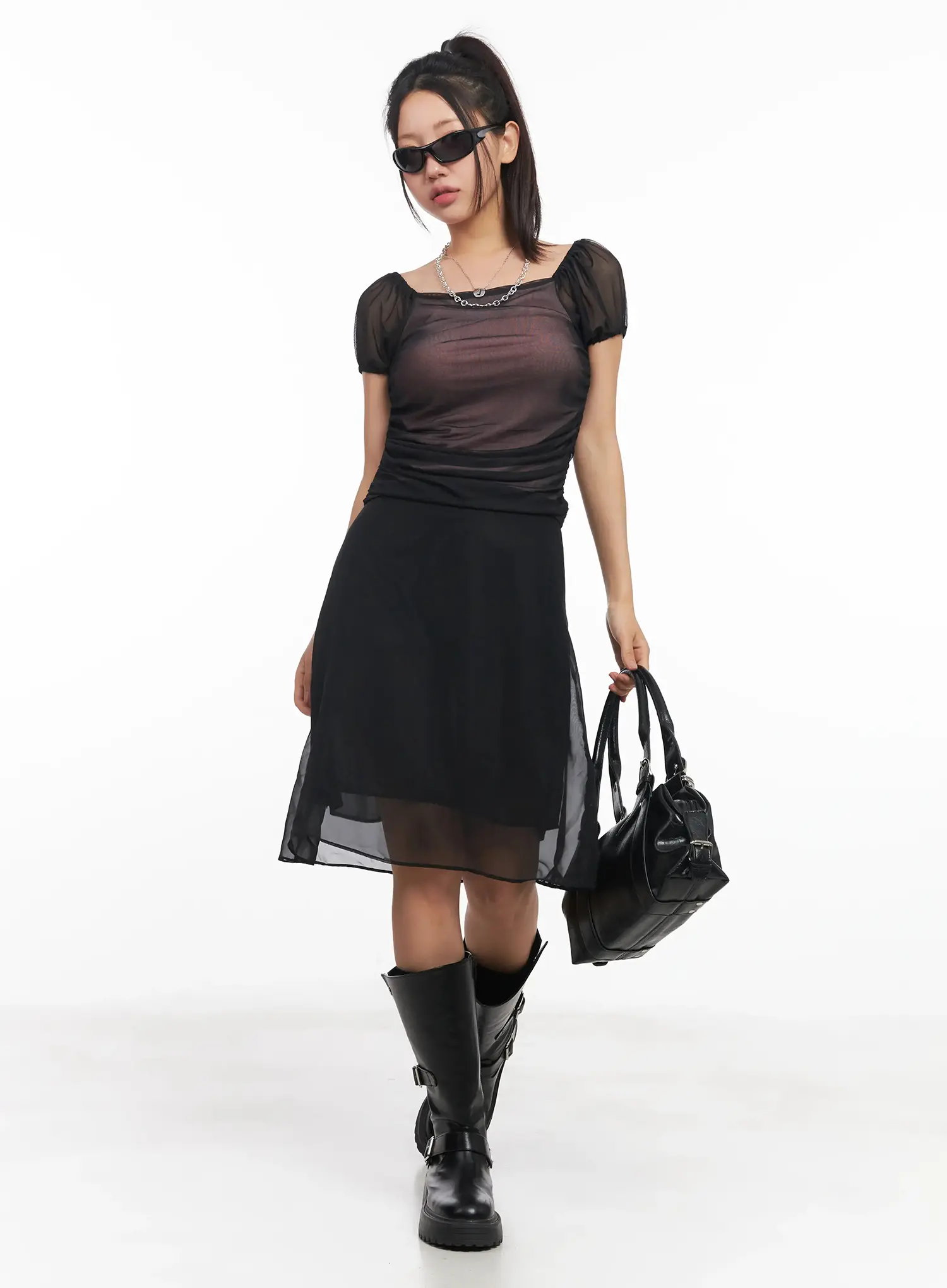 Sheer Puff-Sleeve Crop Top IU509 - Image 3
