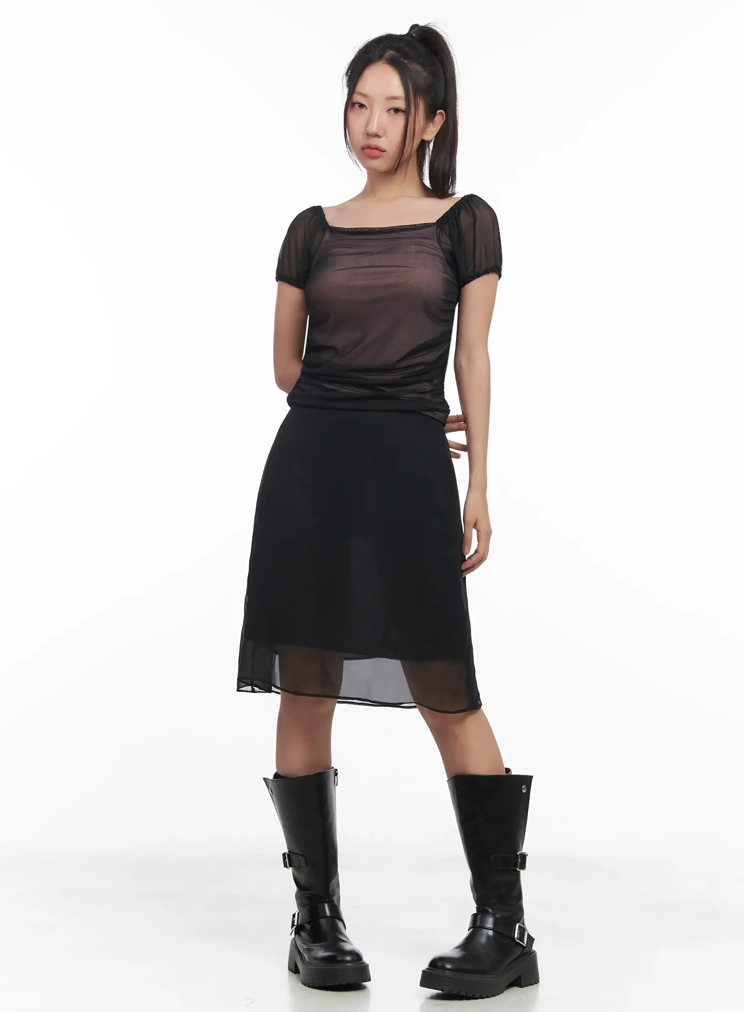 Sheer Puff-Sleeve Crop Top IU509 - Image 6