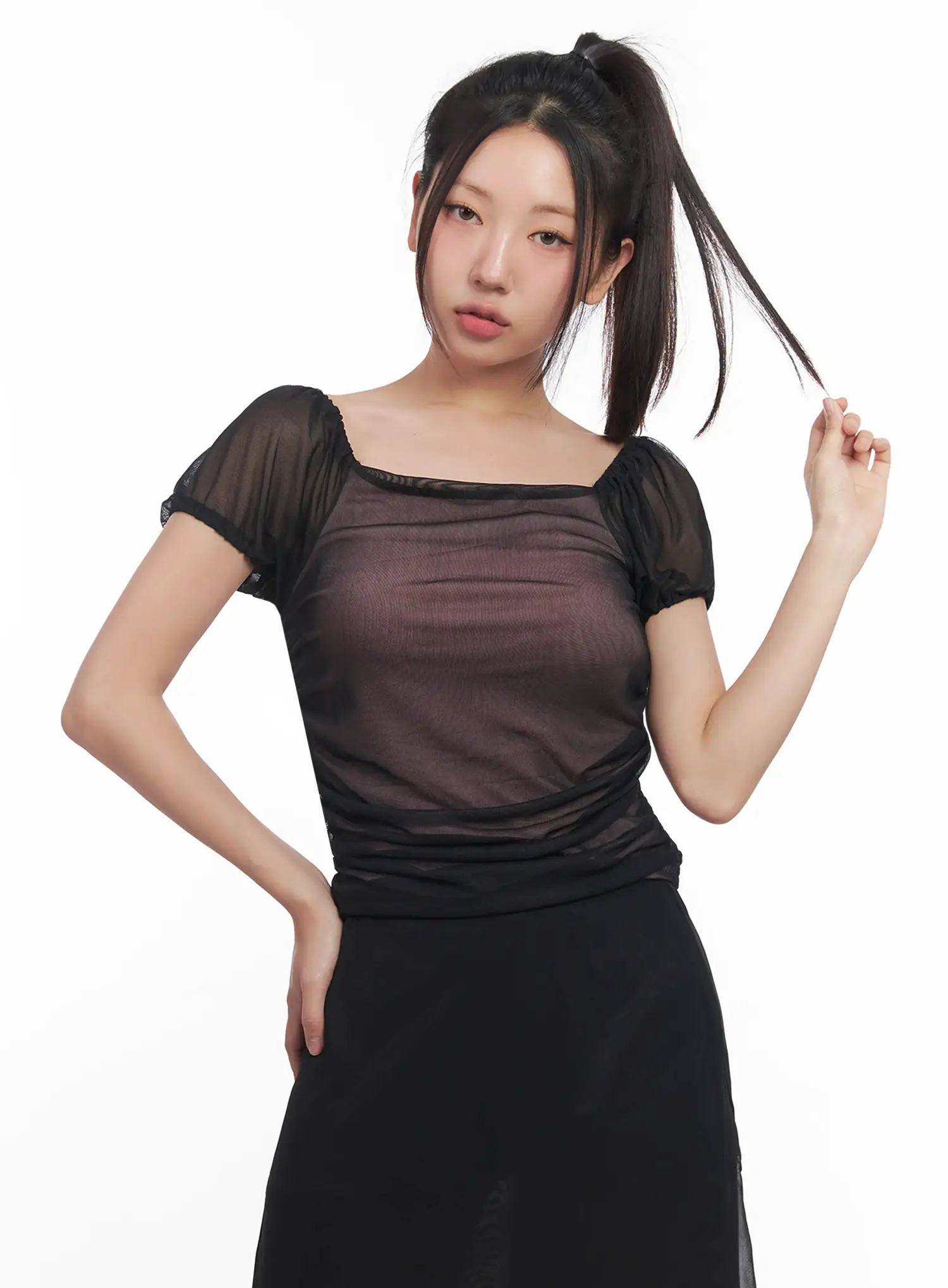 Sheer Puff-Sleeve Crop Top IU509 - Image 7