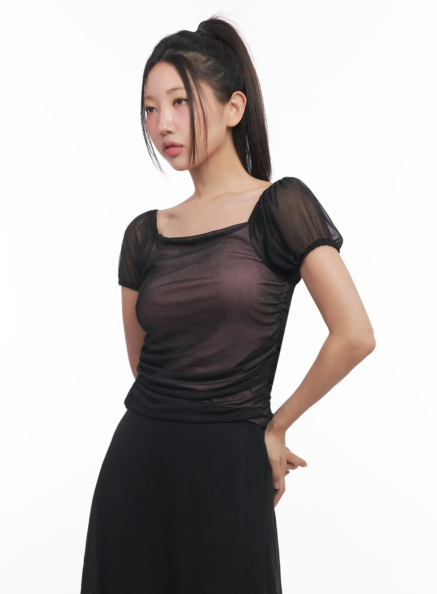 Sheer Puff-Sleeve Crop Top IU509 - Image 8