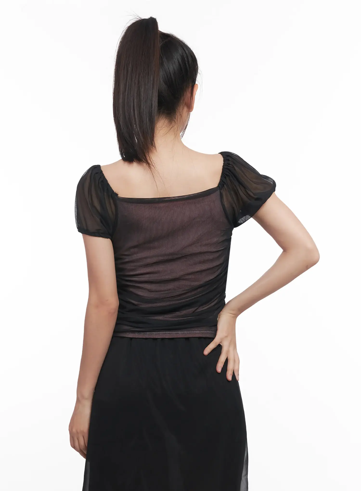 Sheer Puff-Sleeve Crop Top IU509 - Image 9