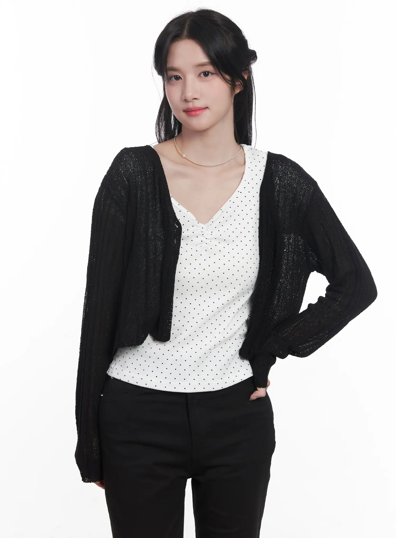 Sheer Ribbed Cardigan CU525 - Image 4