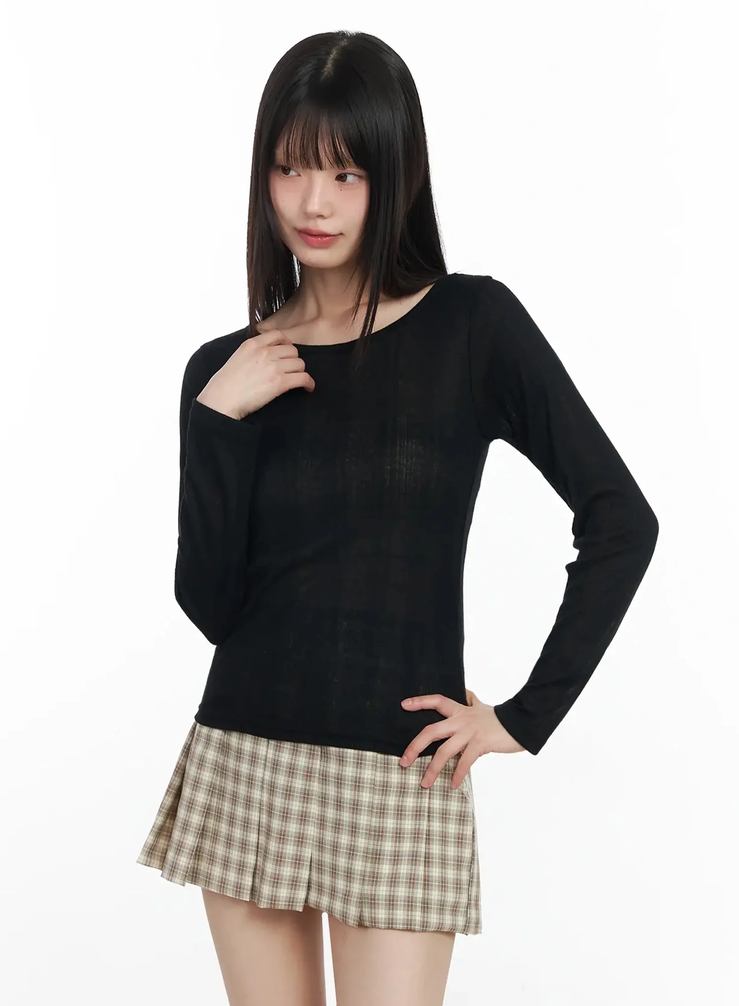Sheer Ribbed Long Sleeve Top IM530 - Image 2