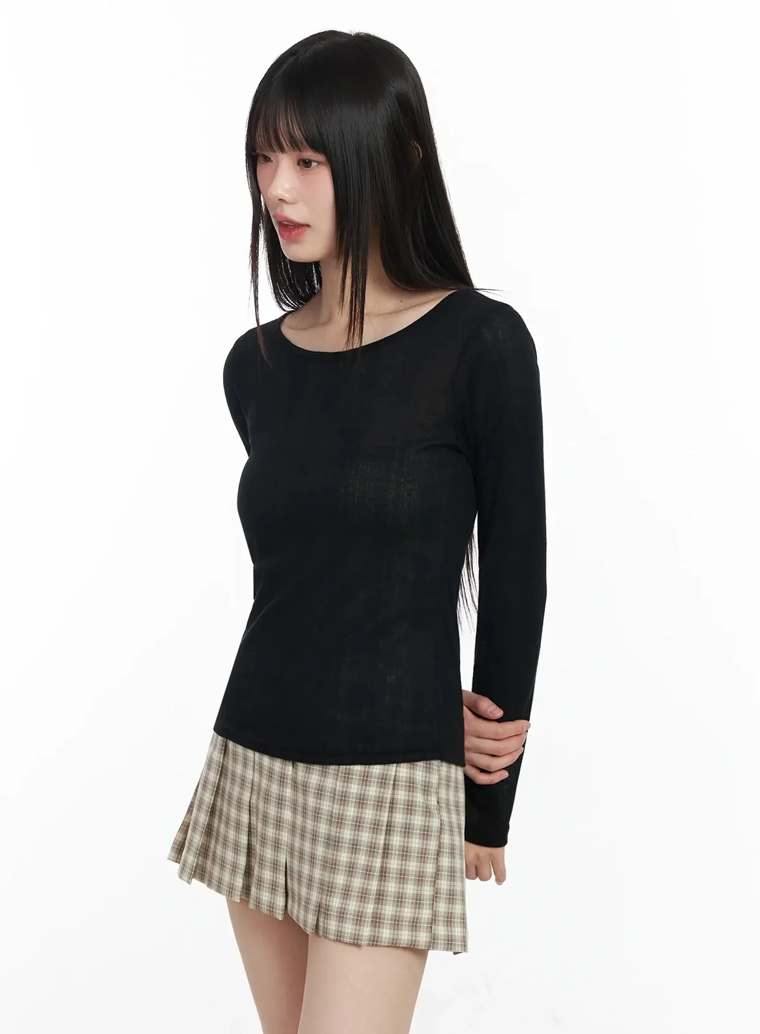 Sheer Ribbed Long Sleeve Top IM530 - Image 8