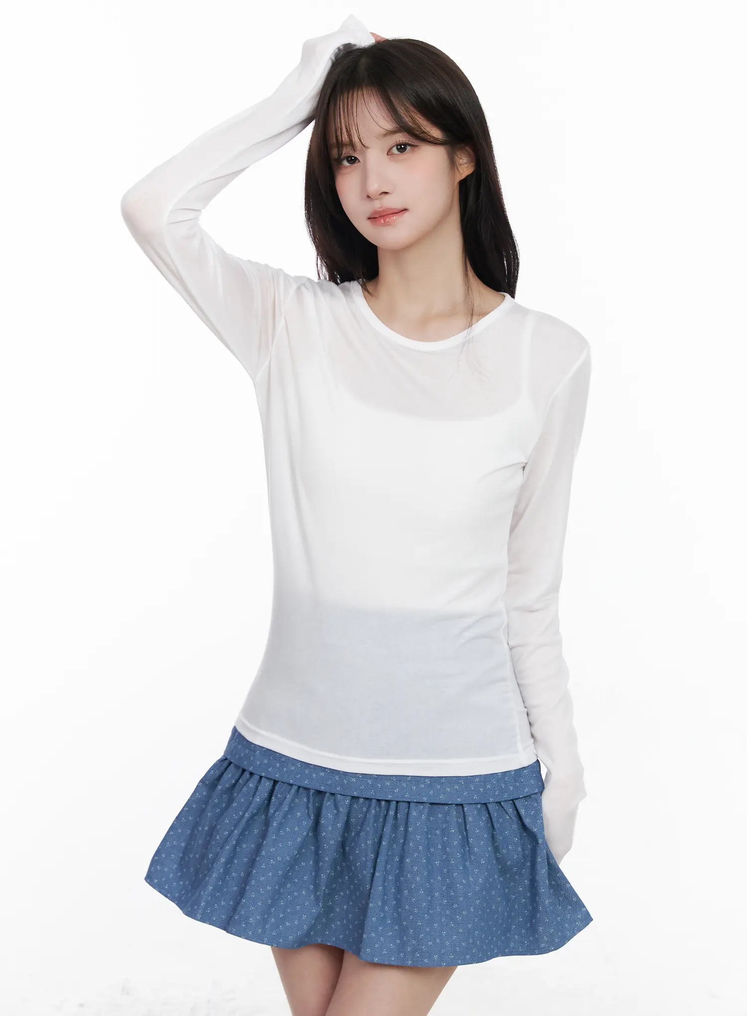 Sheer Round Neck Long Sleeve Top CM527