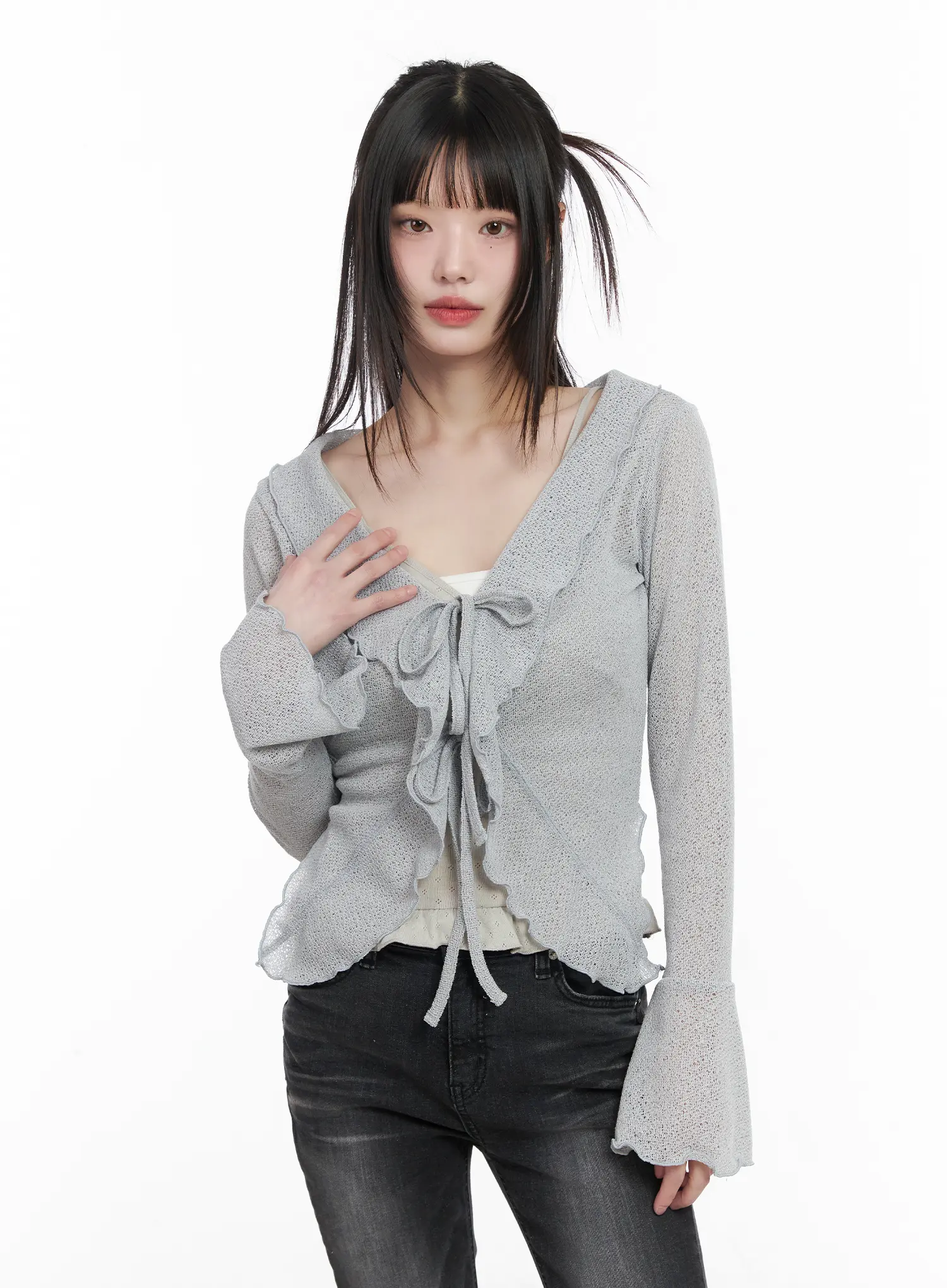Sheer Ruffle Knit Cardigan CM524 - Image 2
