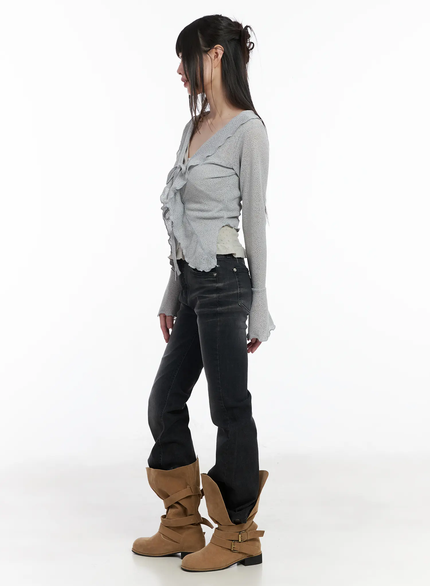Sheer Ruffle Knit Cardigan CM524 - Image 4