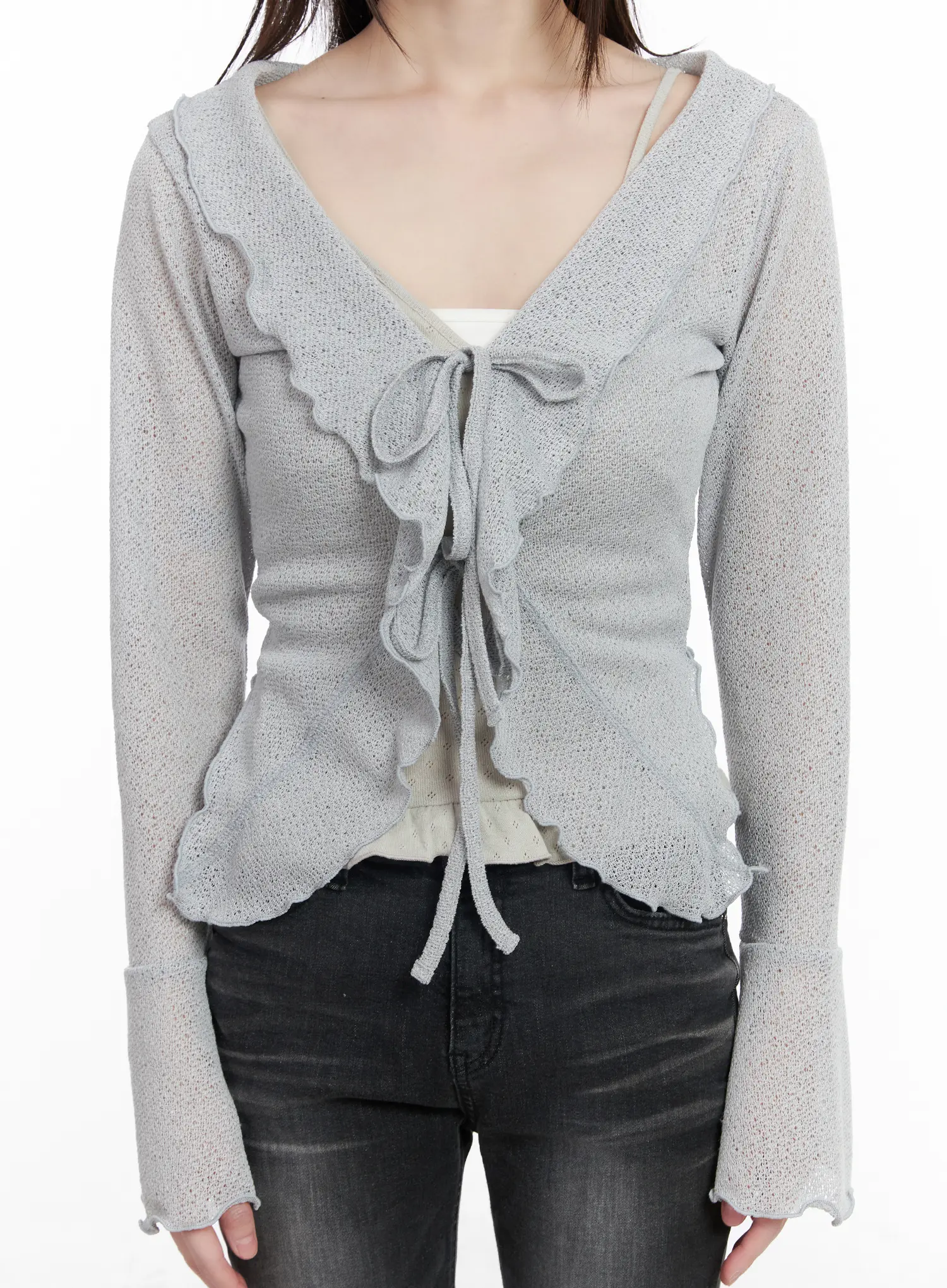 Sheer Ruffle Knit Cardigan CM524 - Image 7