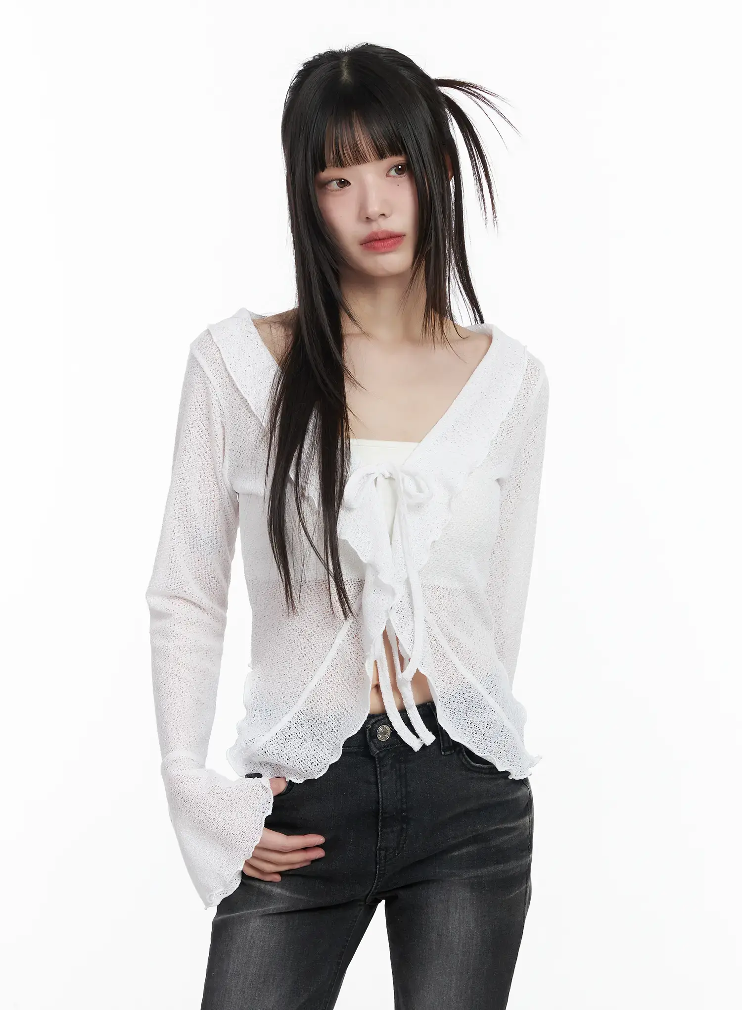 Sheer Ruffle Knit Cardigan CM524 - Image 8