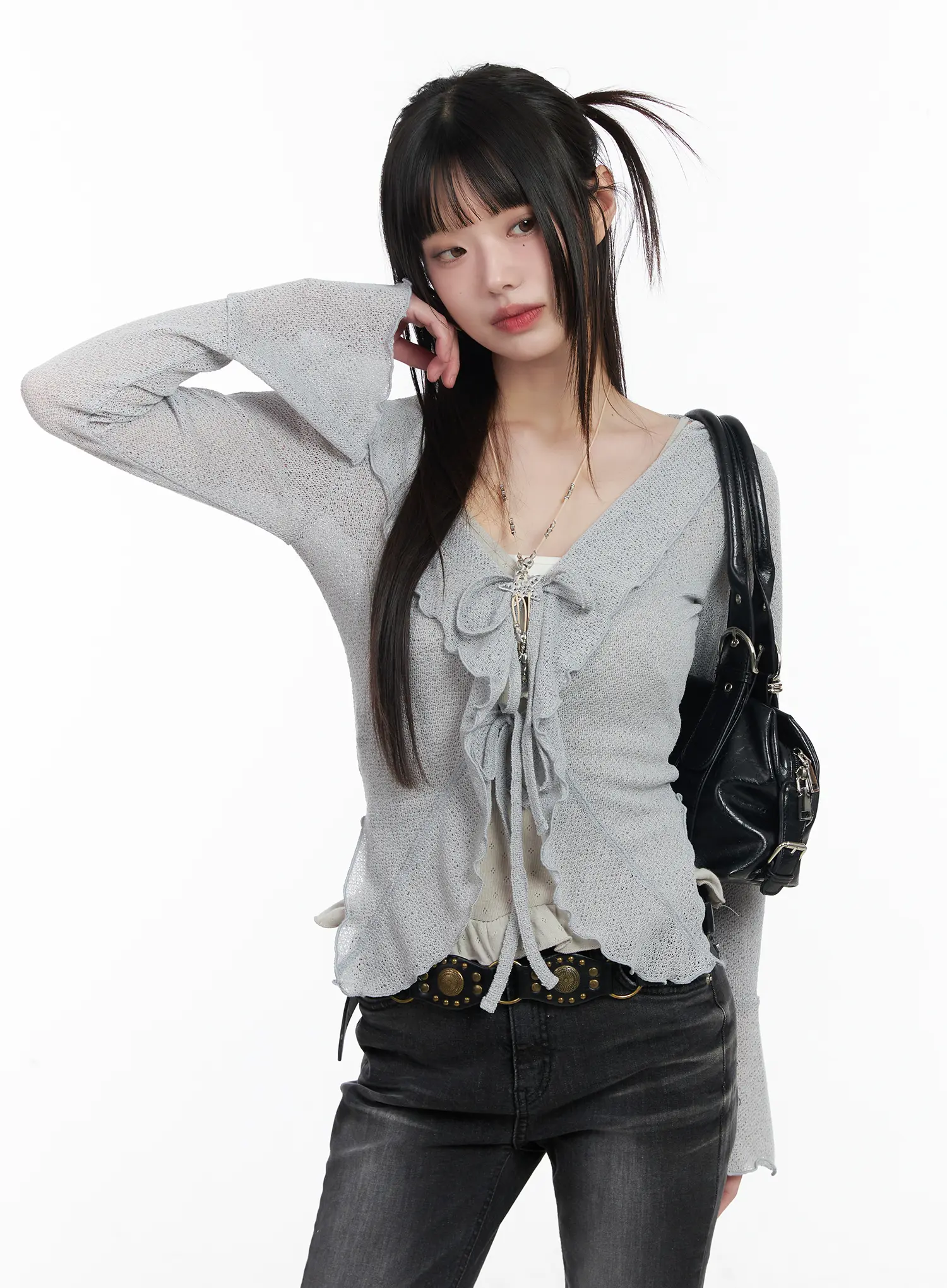 Sheer Ruffle Knit Cardigan CM524 - Image 9