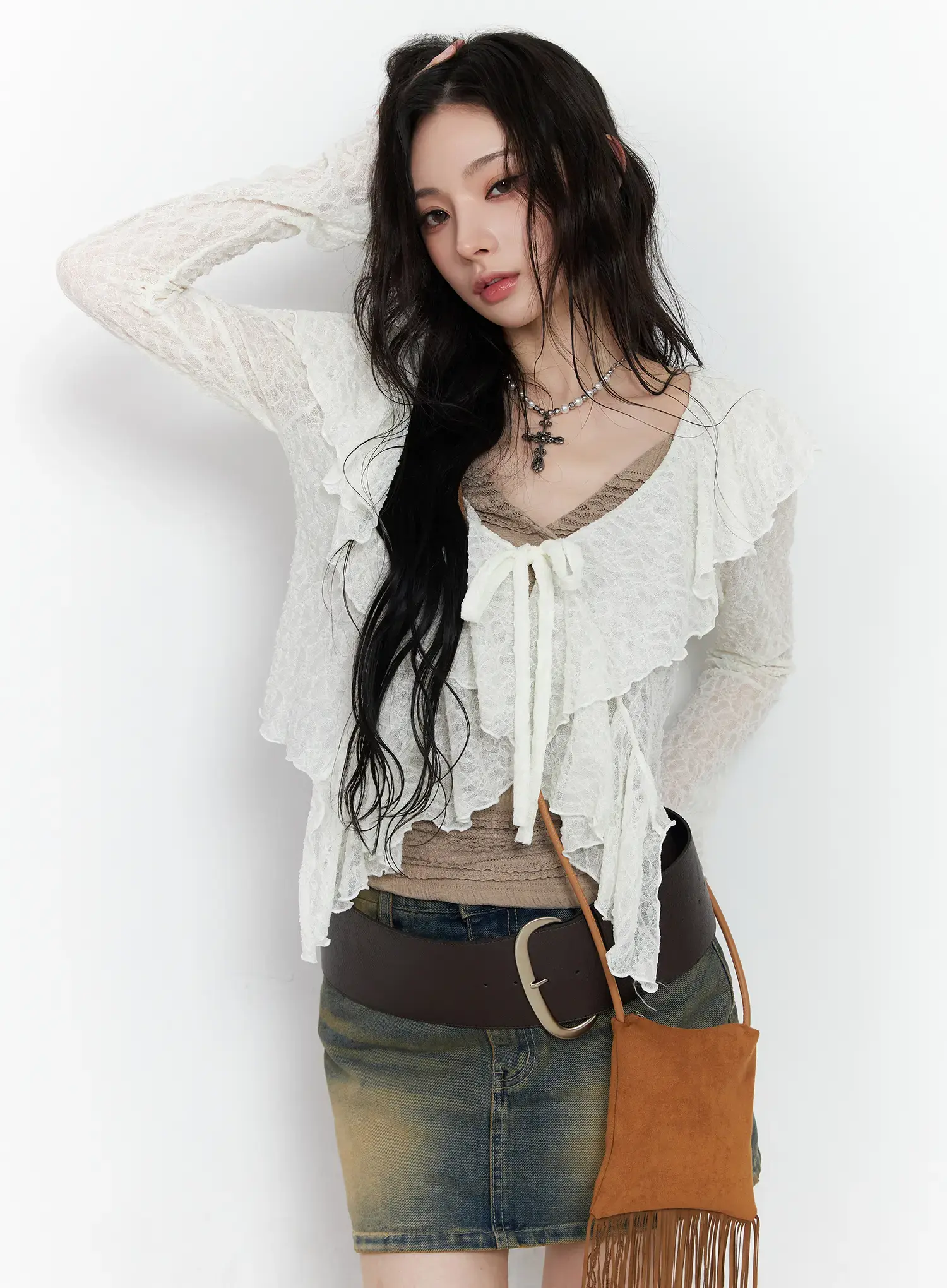 Sheer Ruffle Ribbon Cardigan CM518