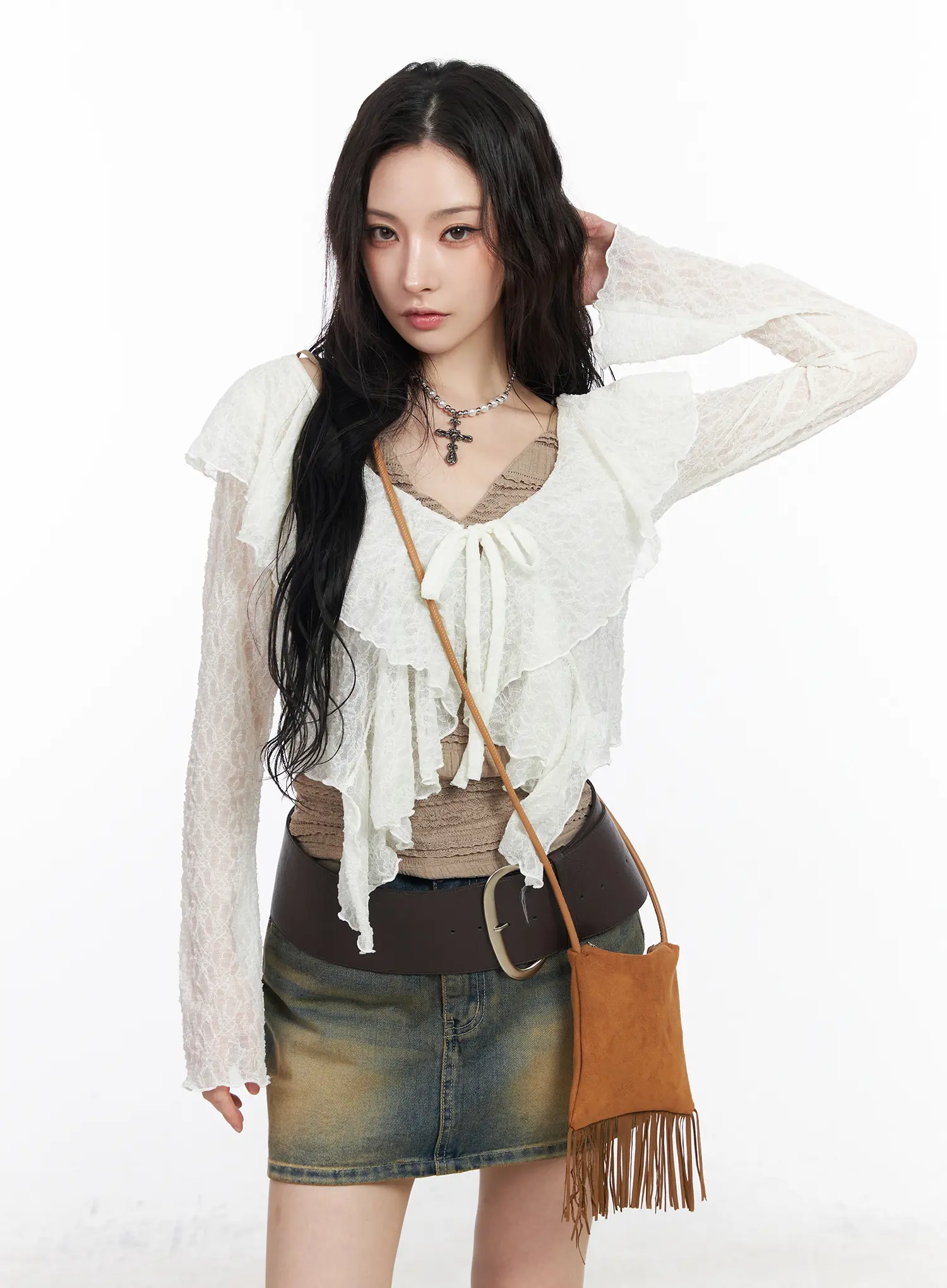 Sheer Ruffle Ribbon Cardigan CM518 - Image 10