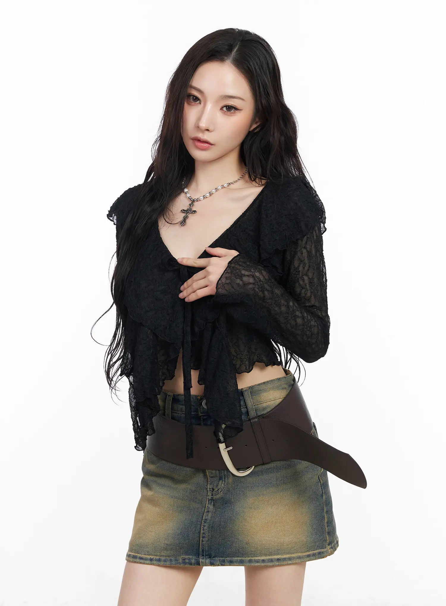 Sheer Ruffle Ribbon Cardigan CM518 - Image 11