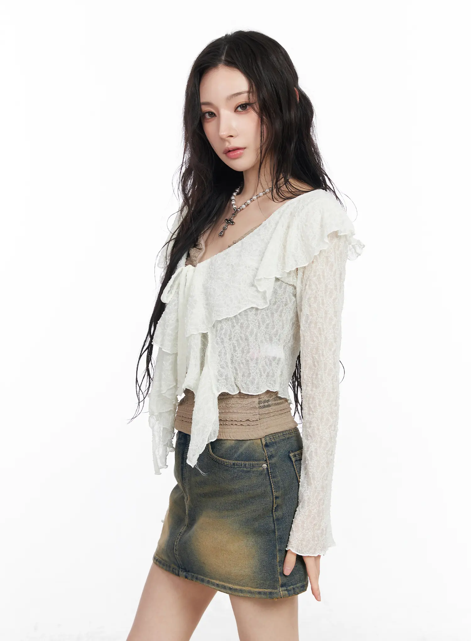 Sheer Ruffle Ribbon Cardigan CM518 - Image 6