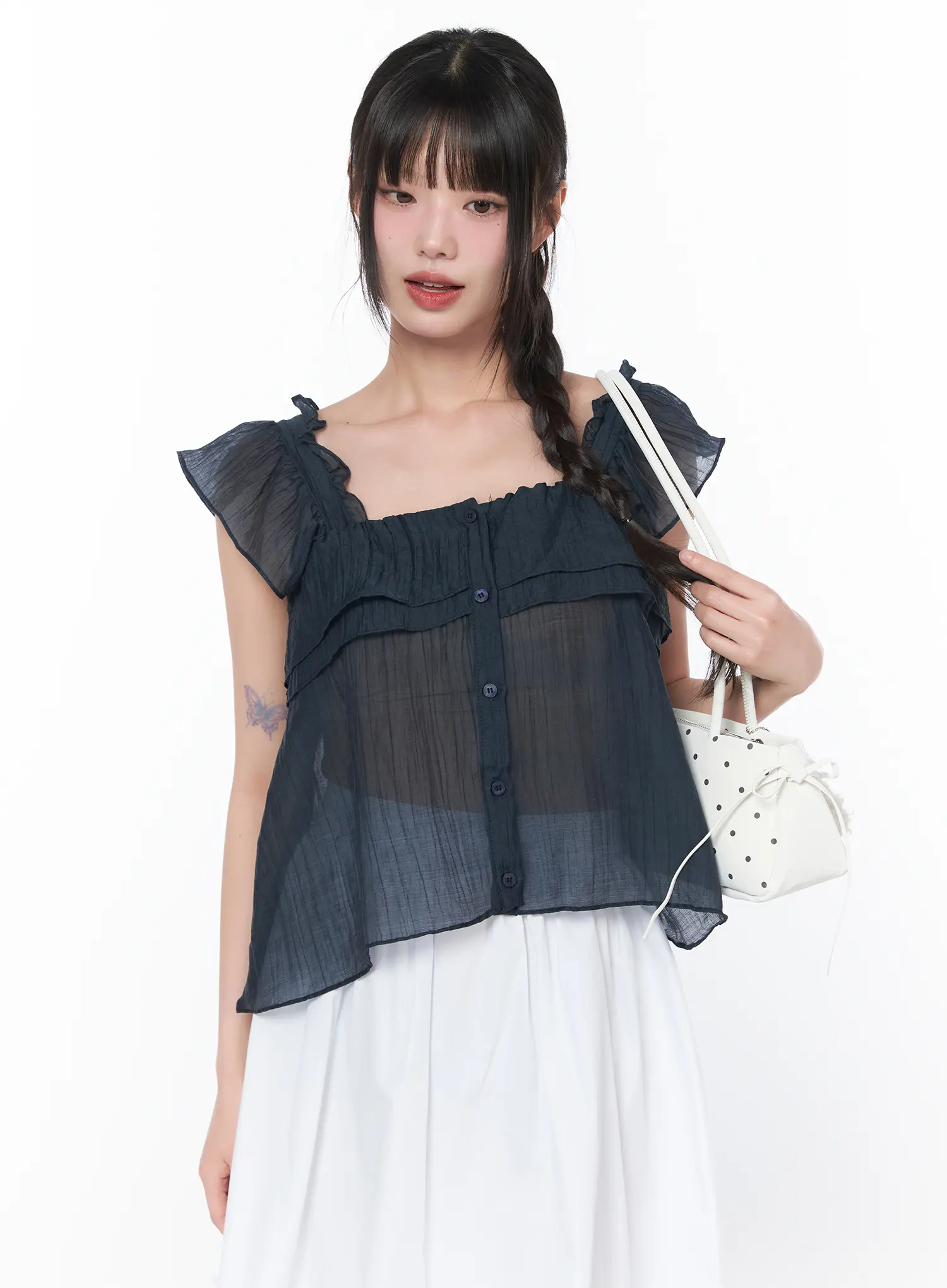 Sheer Ruffle Sleeve Blouse CA528