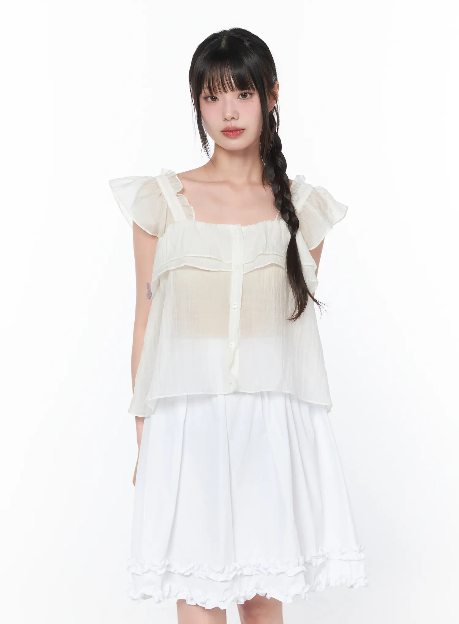 Sheer Ruffle Sleeve Blouse CA528 - Image 2