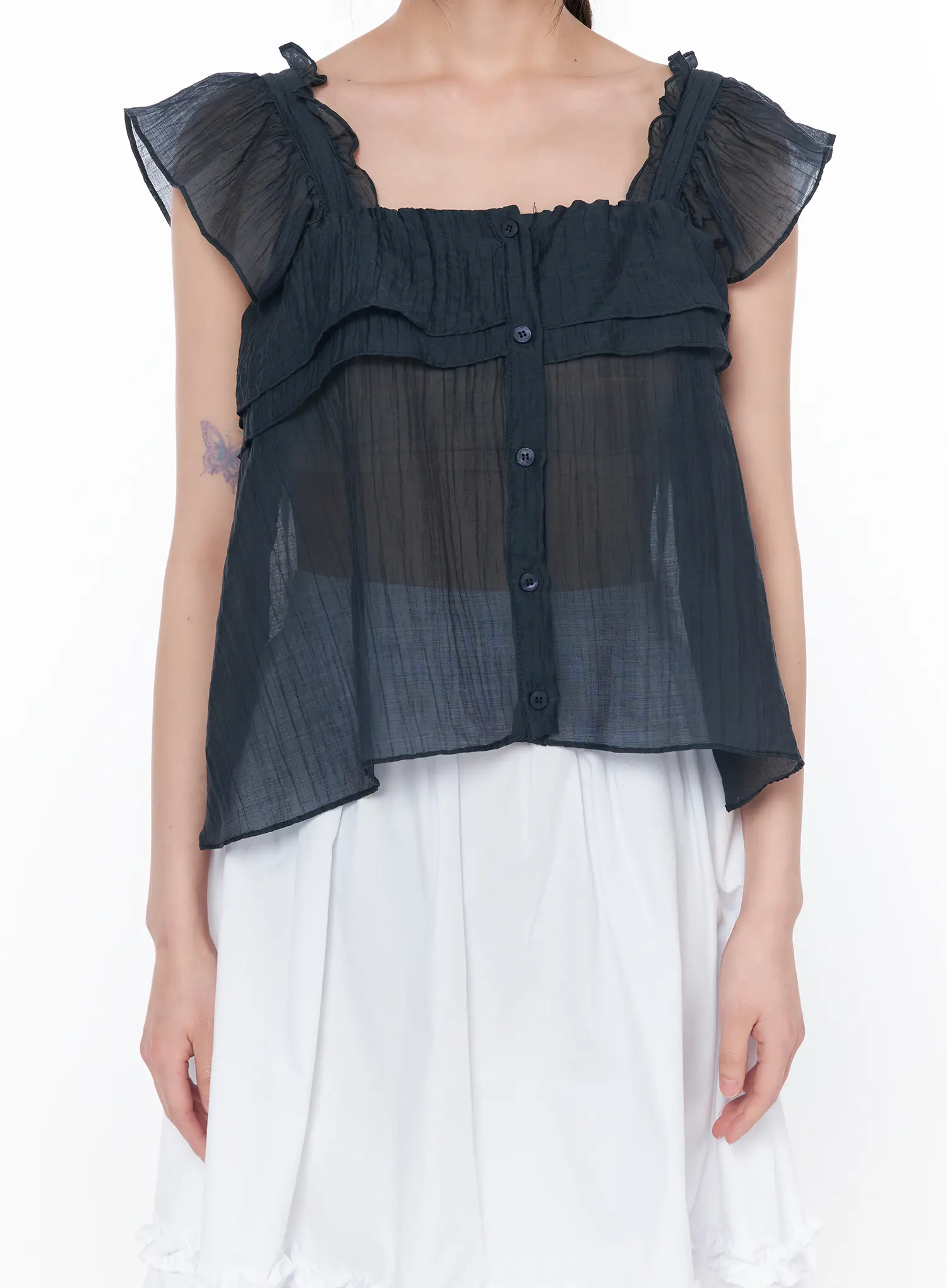 Sheer Ruffle Sleeve Blouse CA528 - Image 4