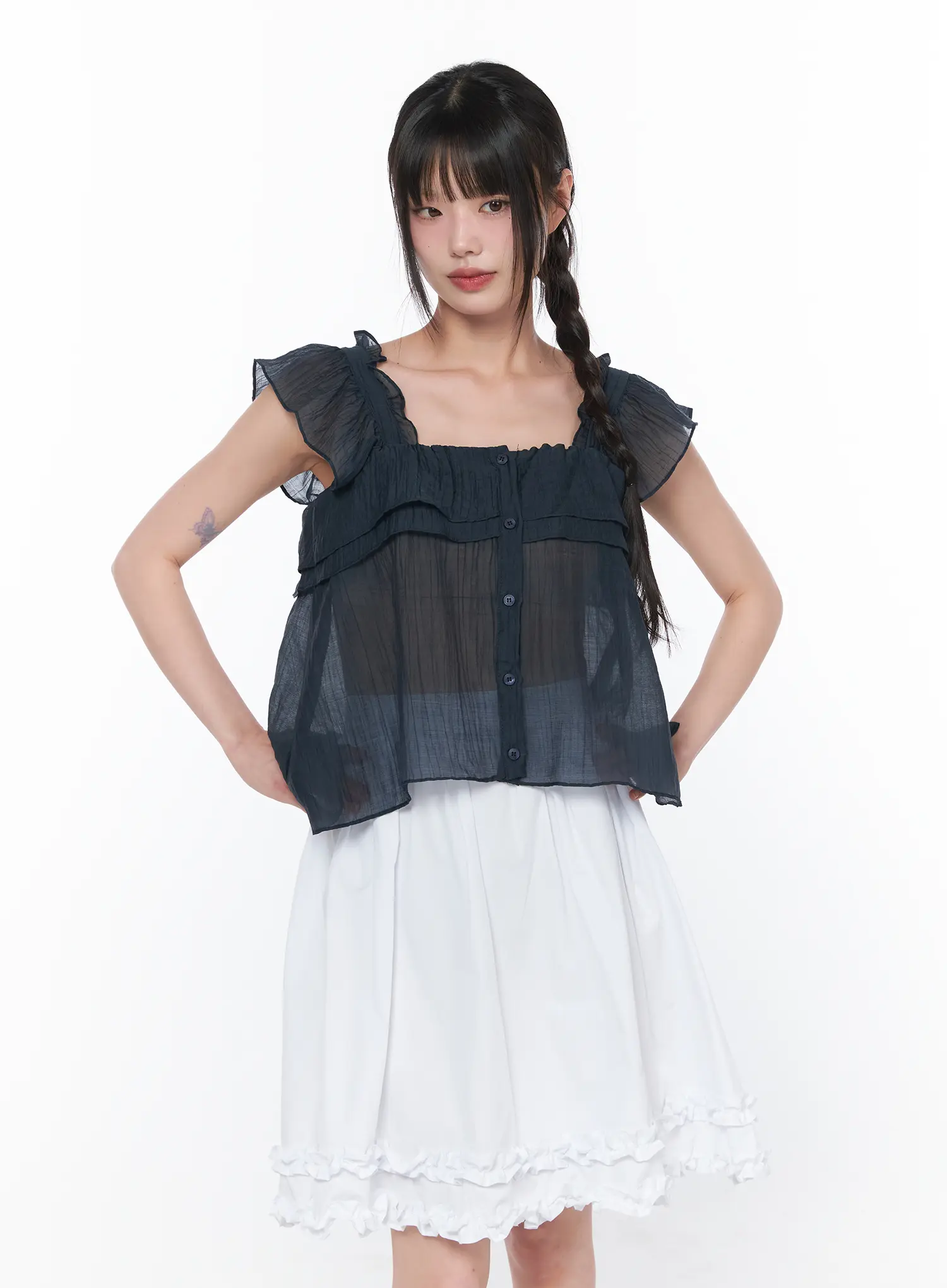 Sheer Ruffle Sleeve Blouse CA528 - Image 5