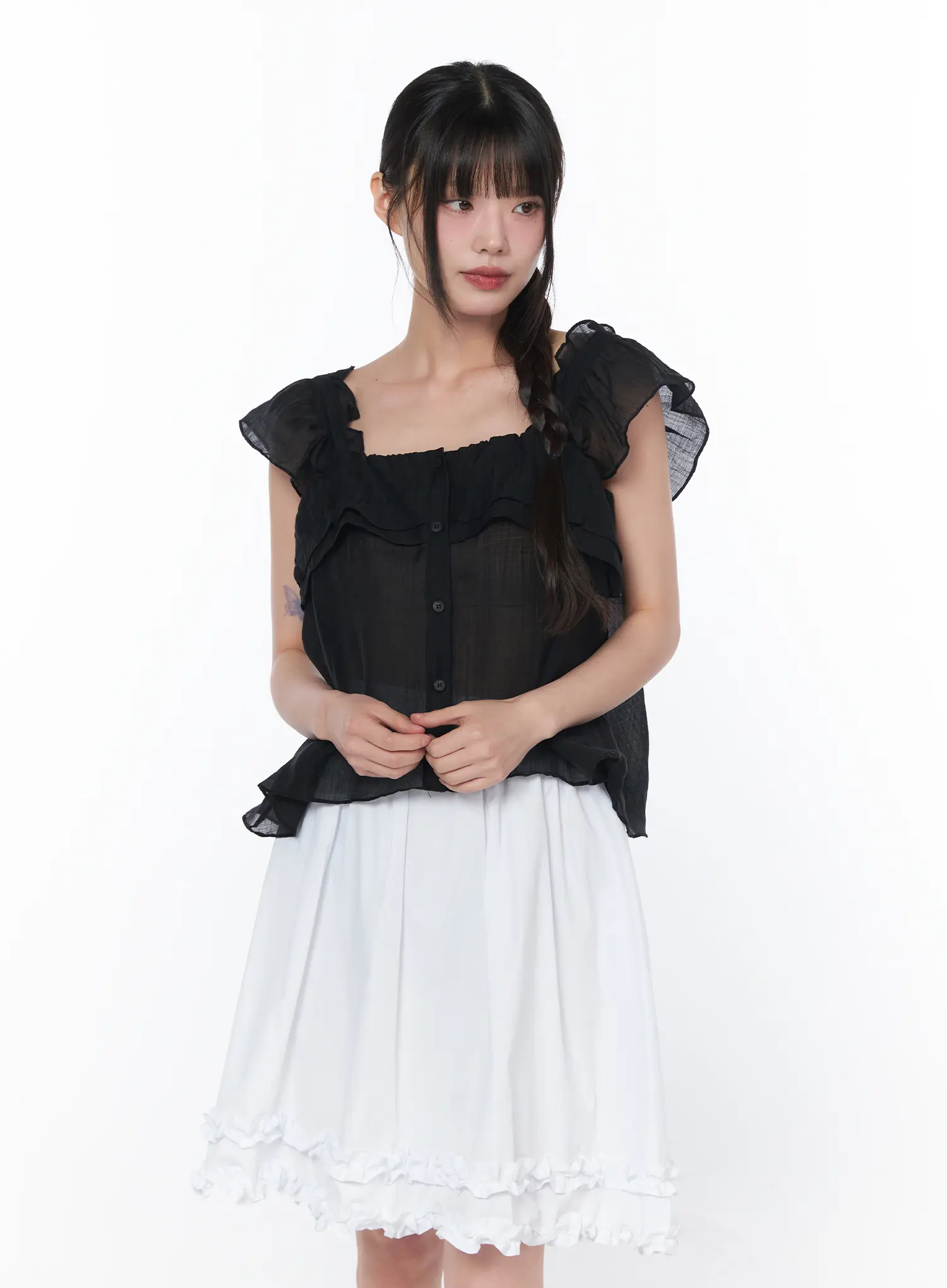 Sheer Ruffle Sleeve Blouse CA528 - Image 6