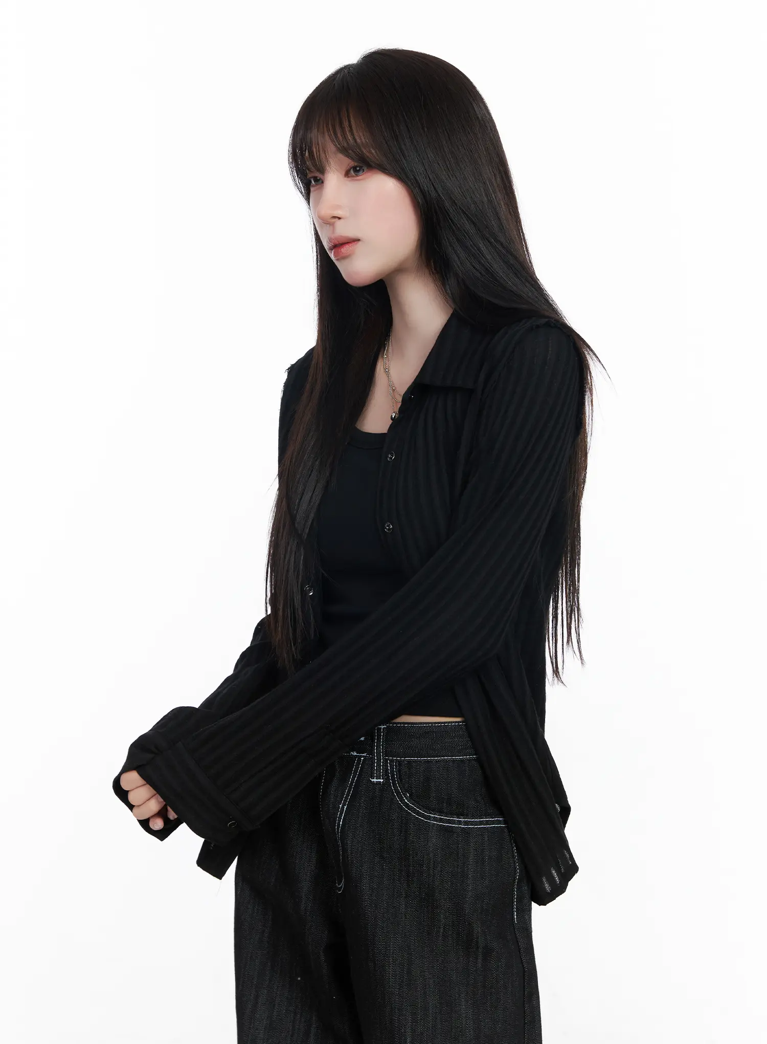 Sheer Striped Long Sleeve Shirt CF523 - Image 2