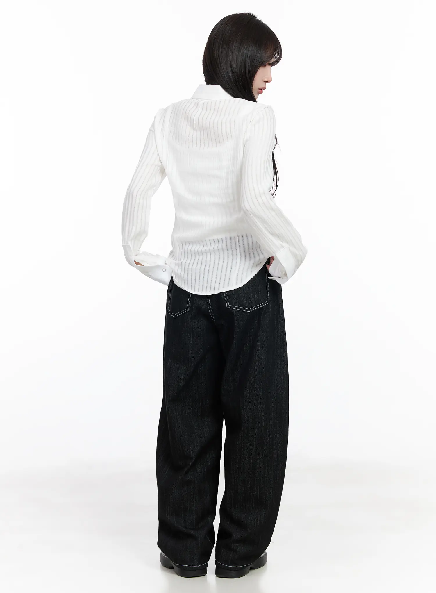 Sheer Striped Long Sleeve Shirt CF523 - Image 5