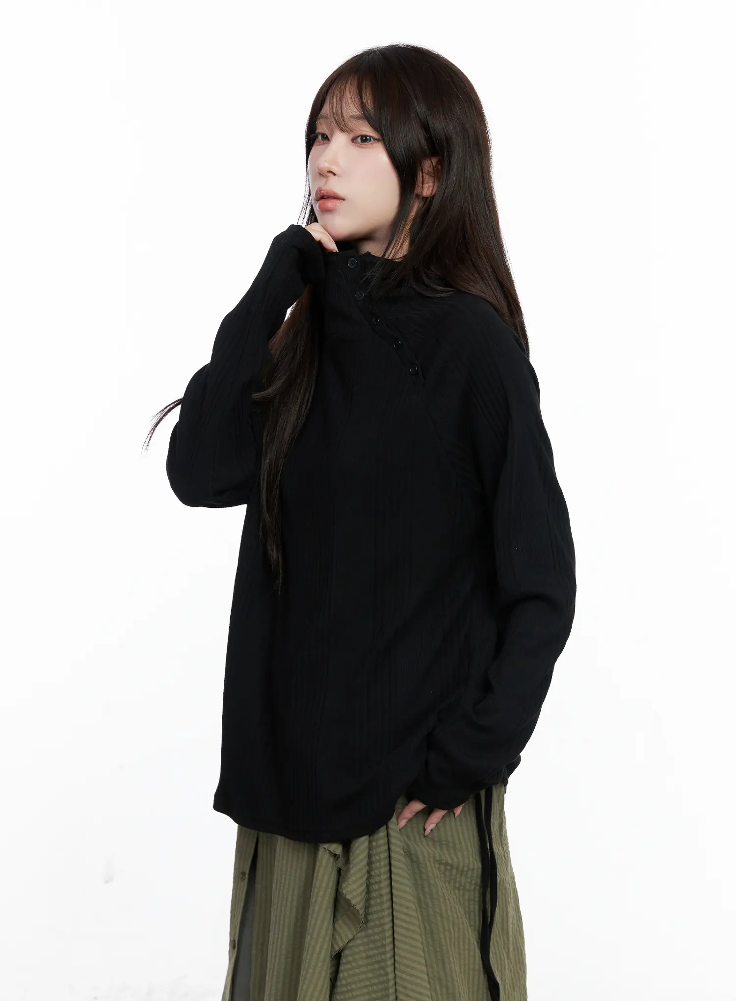 Shirred Button Hoodie CO520 - Image 11
