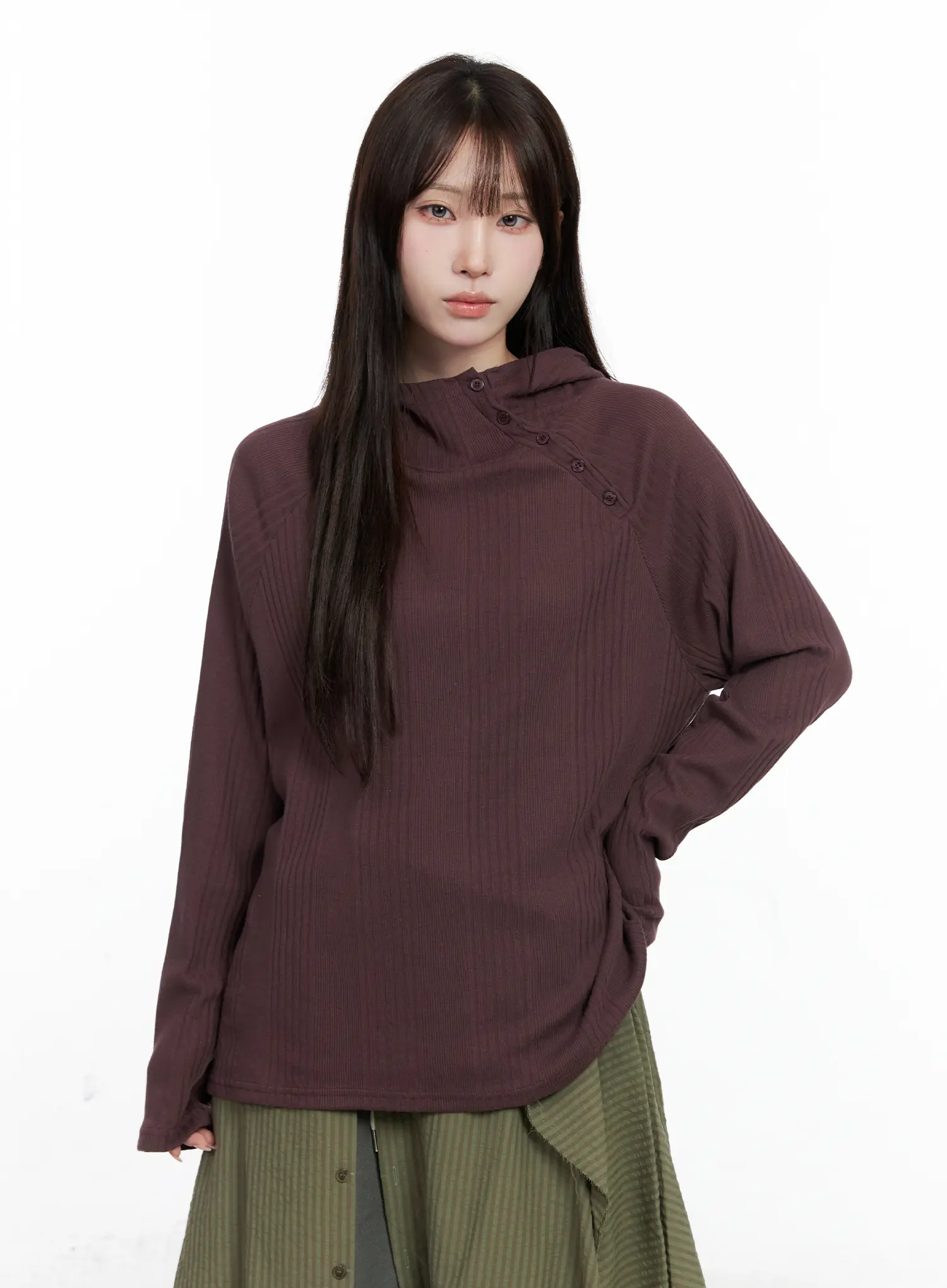 Shirred Button Hoodie CO520 - Image 2