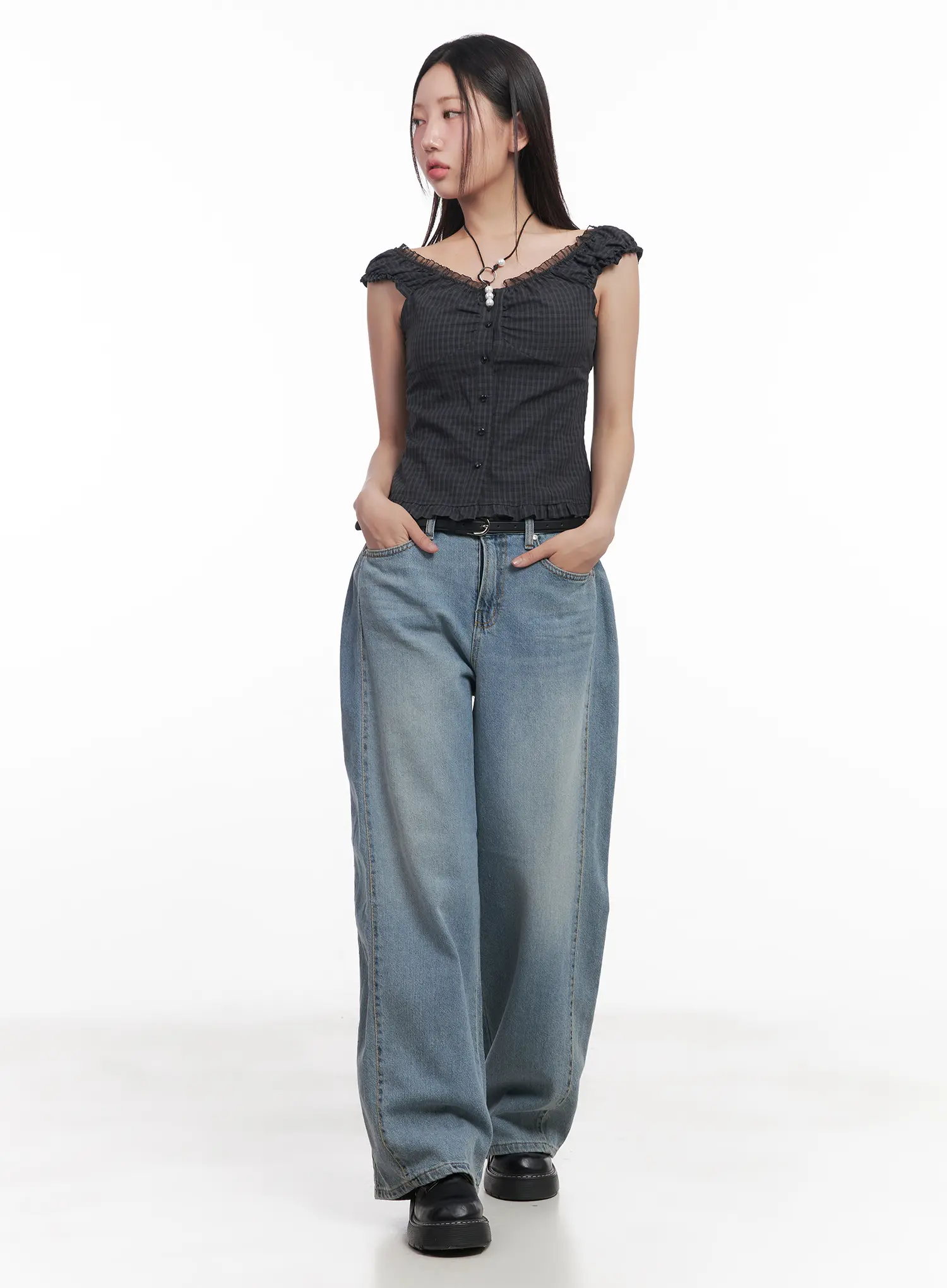 Shirred Frill Sleeveless Top CU516