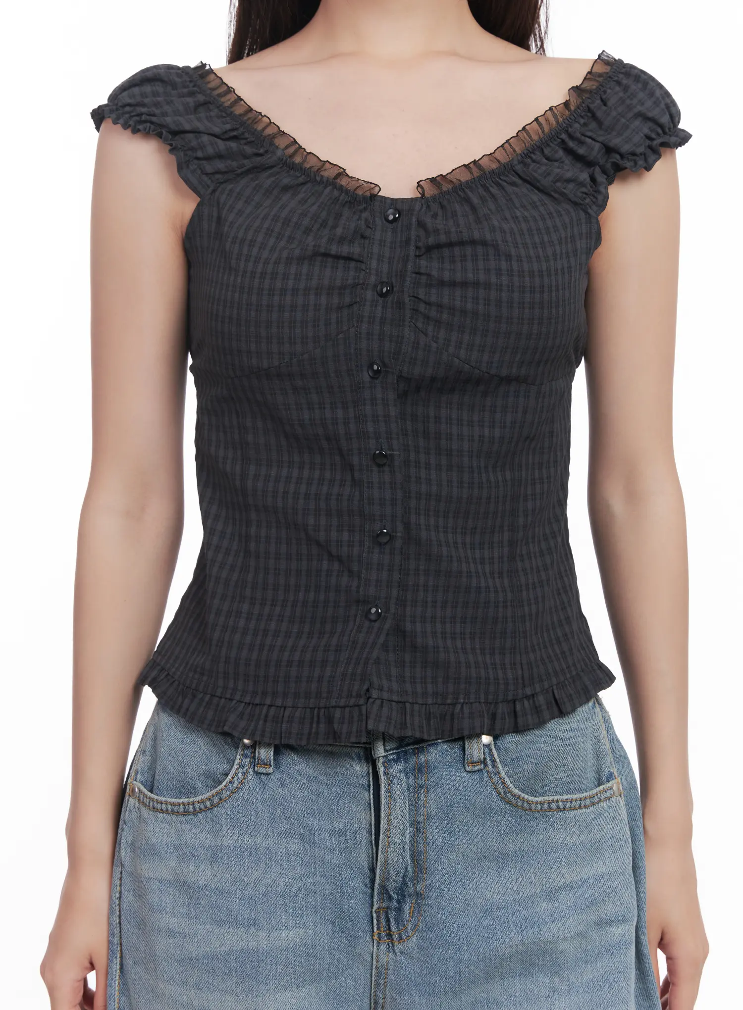 Shirred Frill Sleeveless Top CU516 - Image 7