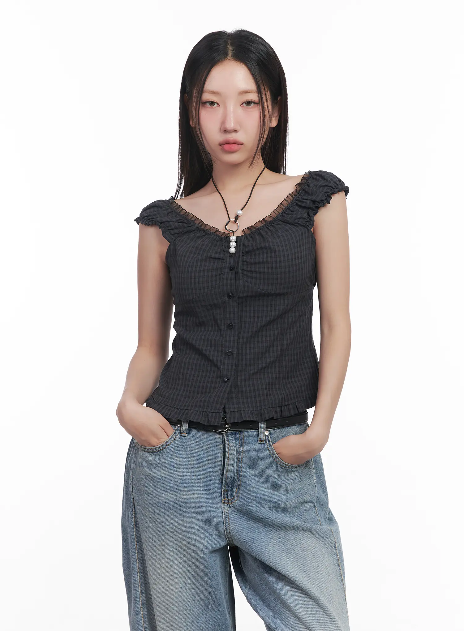 Shirred Frill Sleeveless Top CU516 - Image 8